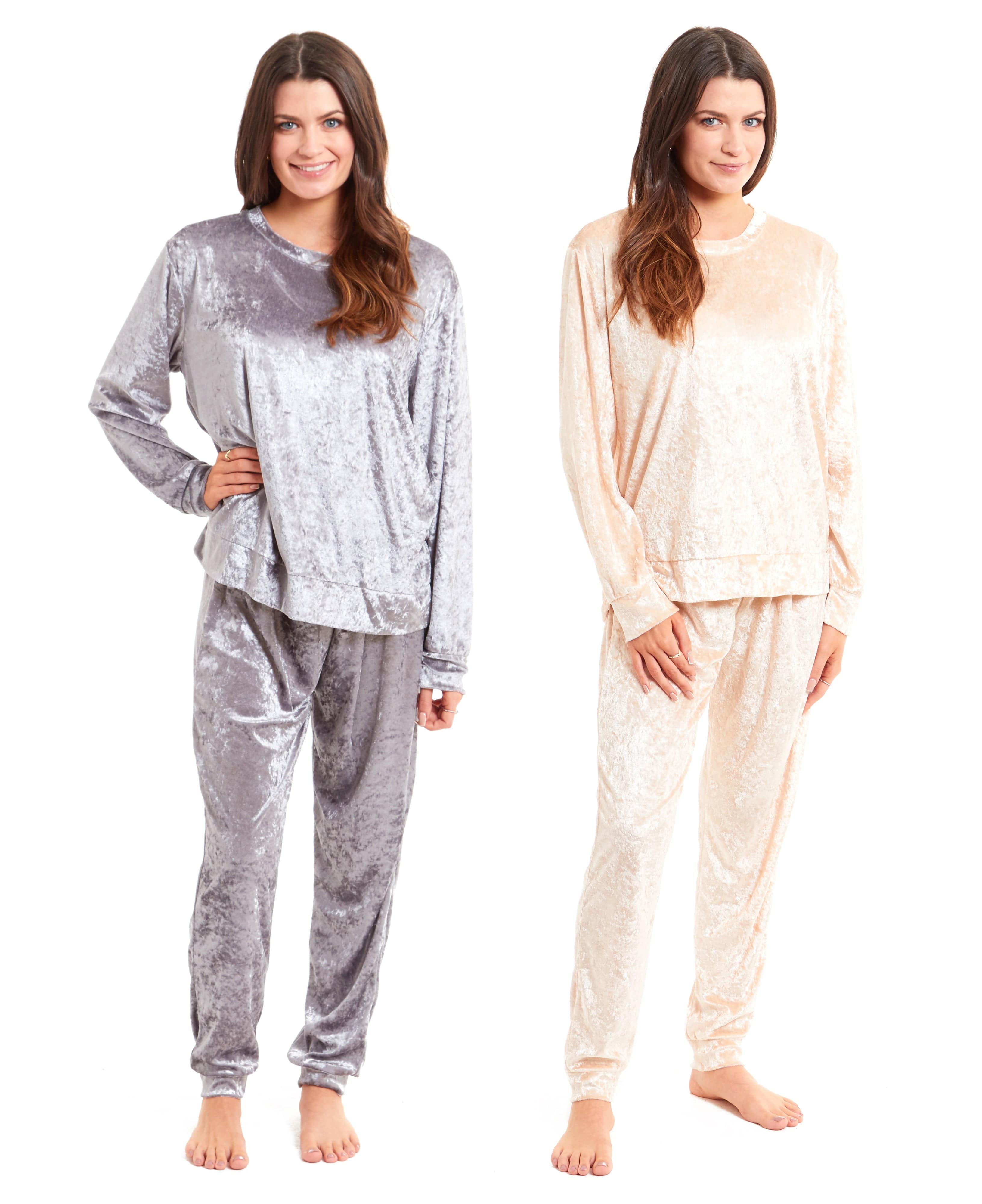 Women's Crushed Velvet Pyjama Set Soft Comfortable Loungewear Top and Pants Perfect Luxurious Nightwear Gift in Multiple Sizes and Elegant Colours