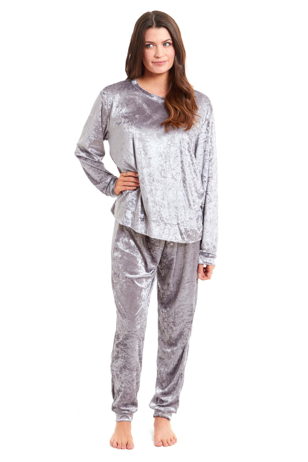 Women's Crushed Velvet Pyjama Set Soft Comfortable Loungewear Top and Pants Perfect Luxurious Nightwear Gift in Multiple Sizes and Elegant Colours