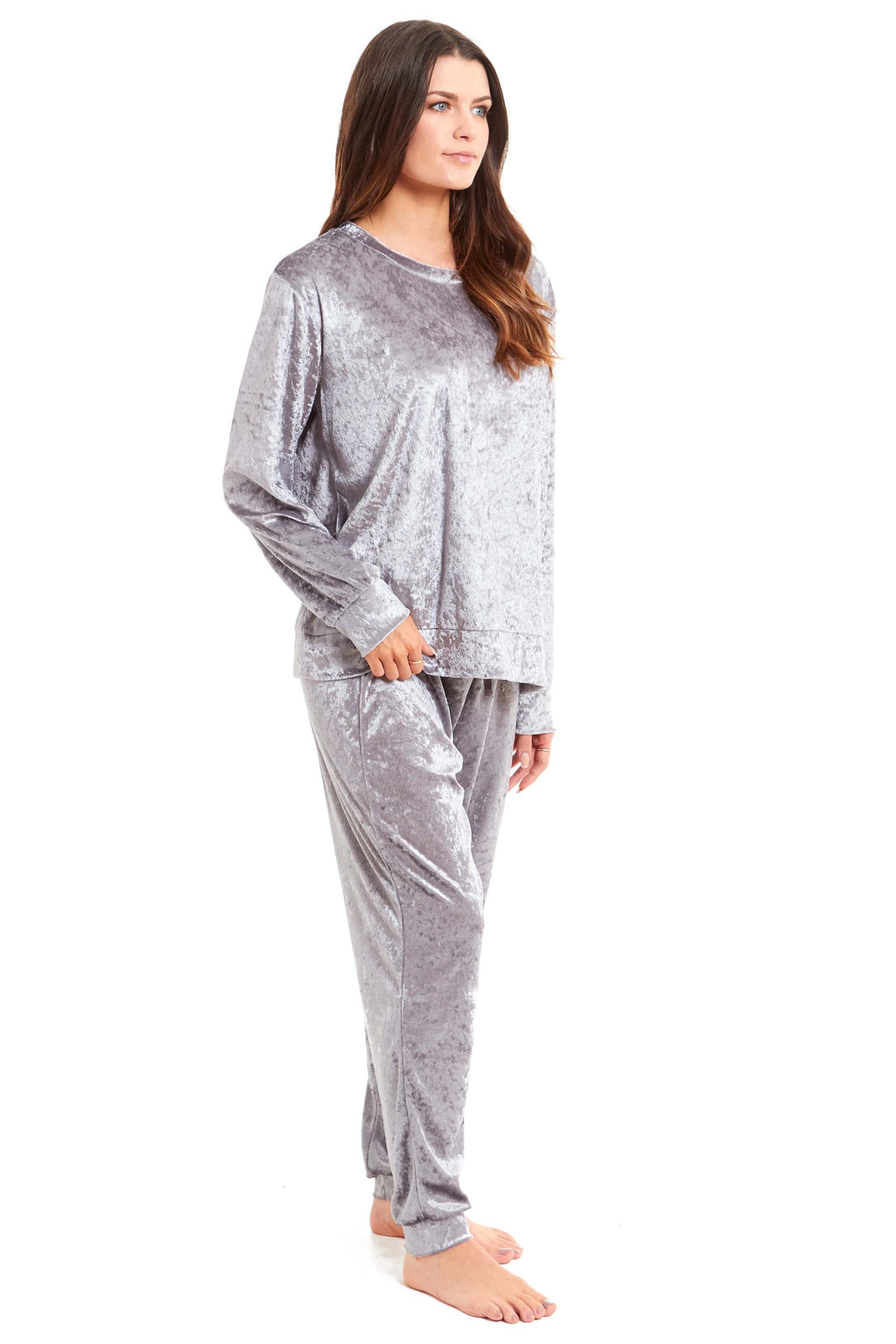 Women's Crushed Velvet Pyjama Set Soft Comfortable Loungewear Top and Pants Perfect Luxurious Nightwear Gift in Multiple Sizes and Elegant Colours