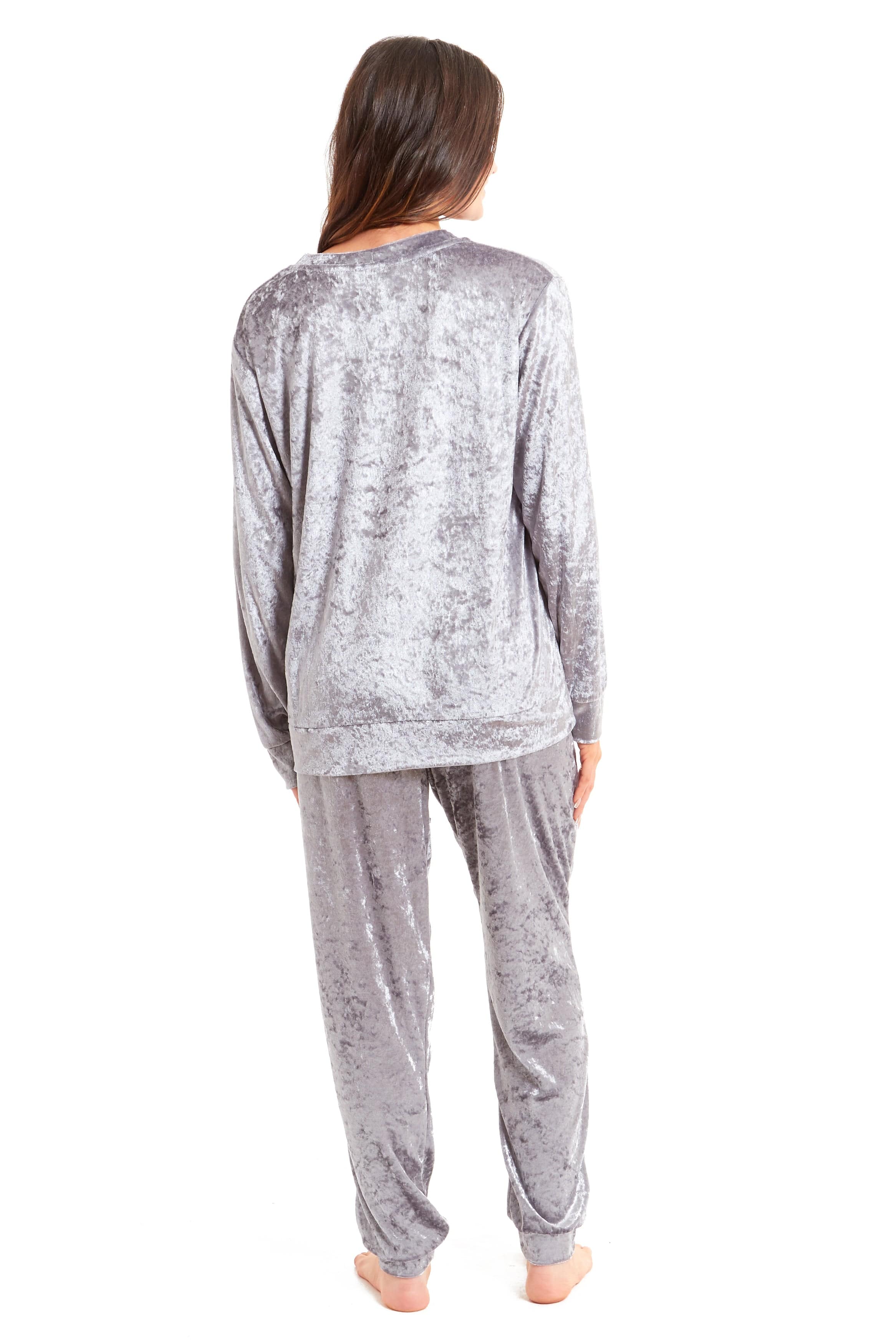 Women's Crushed Velvet Pyjama Set Soft Comfortable Loungewear Top and Pants Perfect Luxurious Nightwear Gift in Multiple Sizes and Elegant Colours