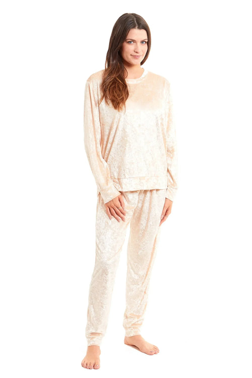 women-s-crushed-velvet-pyjama-set-soft-comfortable-loungewear-top-and-pants-perfect-luxurious-nightwear-gift-in-multiple-sizes-and-elegant-colours-by-daisy-dreamer-small-uk-8-10-gold - Bobobiy