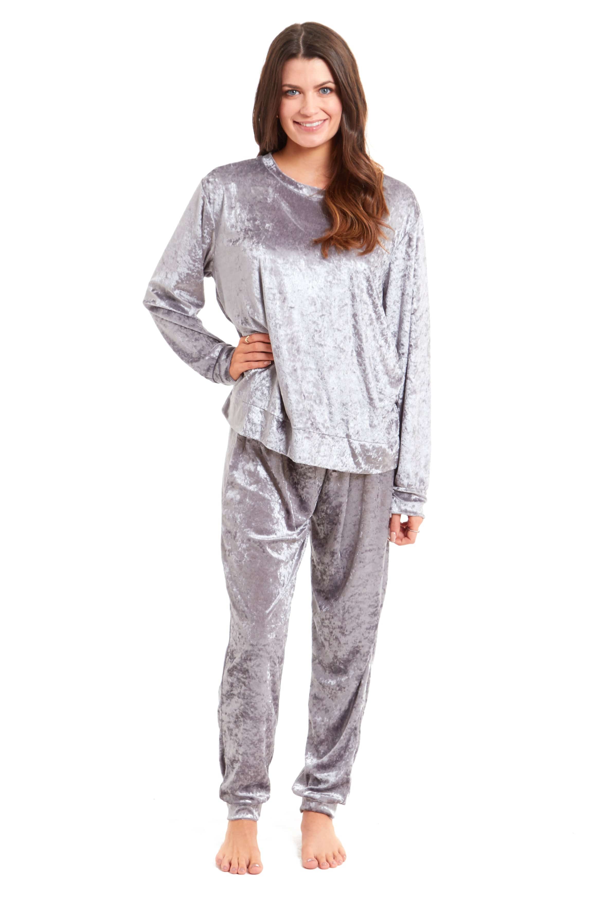 Women's Crushed Velvet Pyjama Set Soft Comfortable Loungewear Top and Pants Perfect Luxurious Nightwear Gift in Multiple Sizes and Elegant Colours