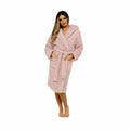 Women's Dusky Pink Teddy Fleece Hooded Robe Ultra Soft Cozy Bathrobe Winter Loungewear Pajamas for Ladies