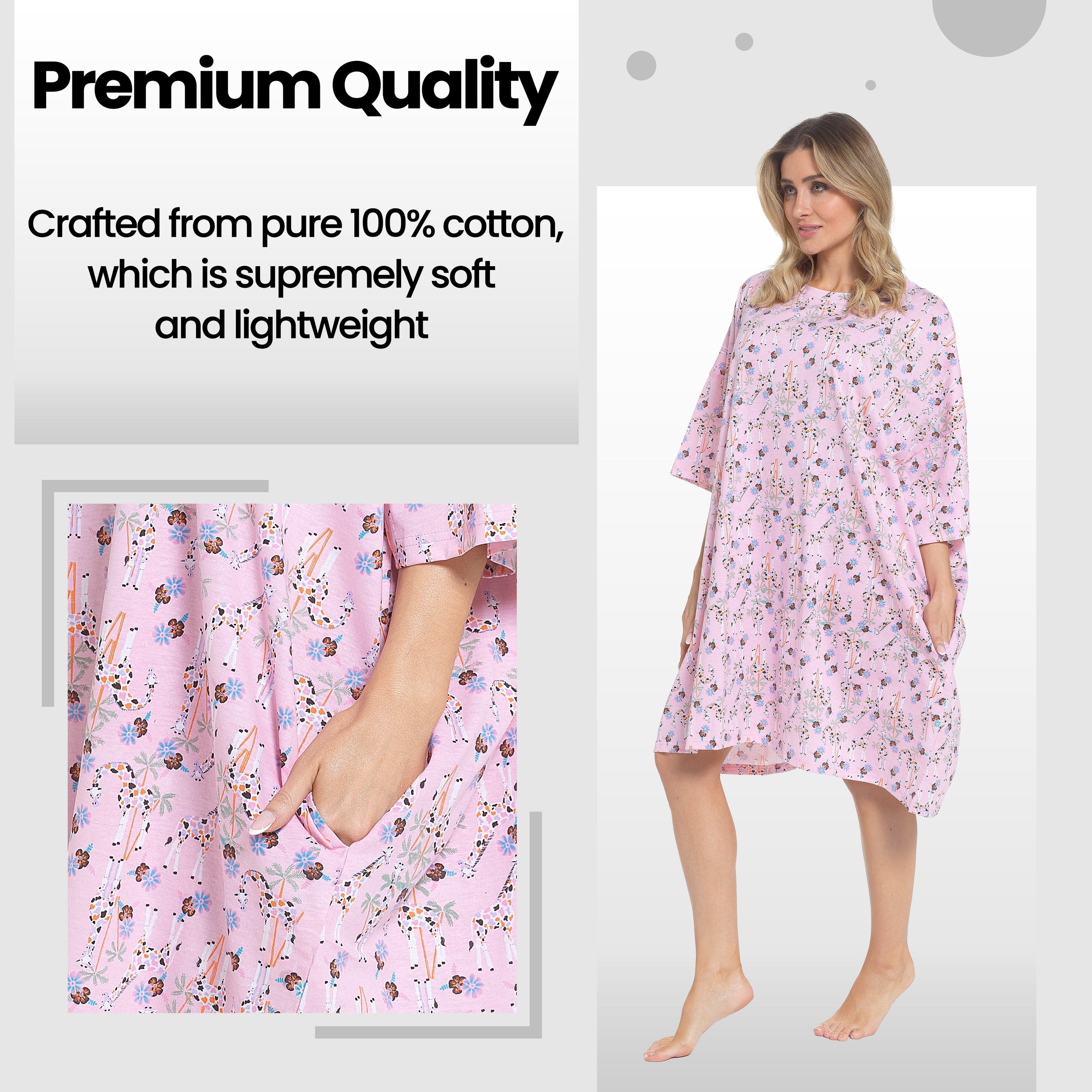 Women's Giraffe Baggy Nighty Dress Oversized T-Shirt Nighties 100% Cotton Short Sleeved Nightshirt for Ladies