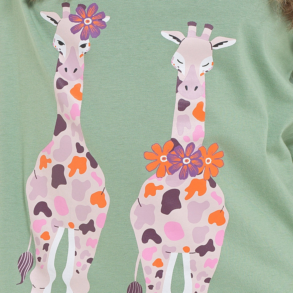 Women's Giraffe Cotton Jersey Long Sleeve Pyjama Set Comfortable PJs Soft Loungewear Summer Holiday Sleepwear