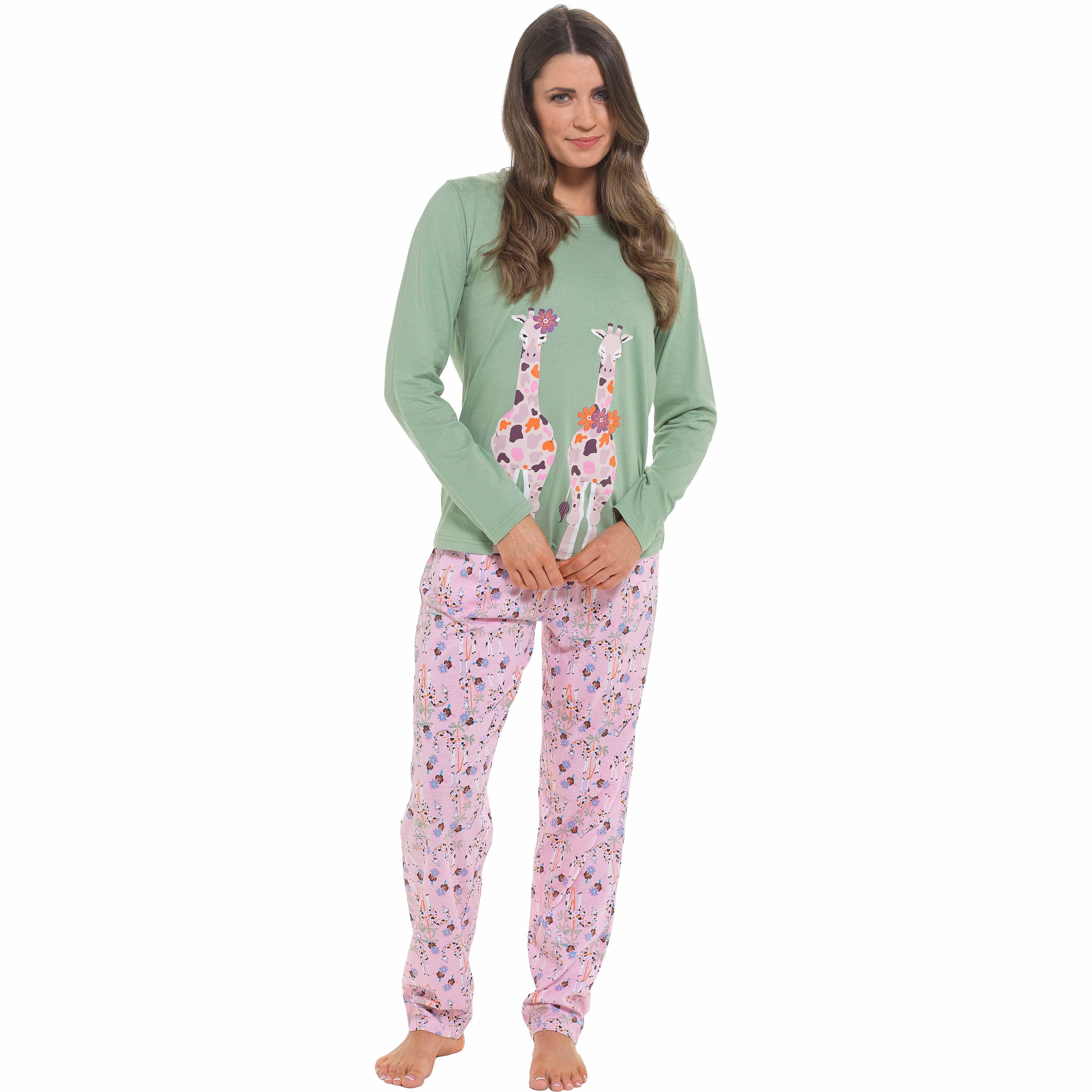 Women's Giraffe Cotton Jersey Long Sleeve Pyjama Set Comfortable PJs Soft Loungewear Summer Holiday Sleepwear