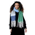 Women’s Green Blue Chunky Knit Bright Plaid Blanket Scarf Long Winter Wrap Warm Striped Shawl with Tassels Gift for Ladies