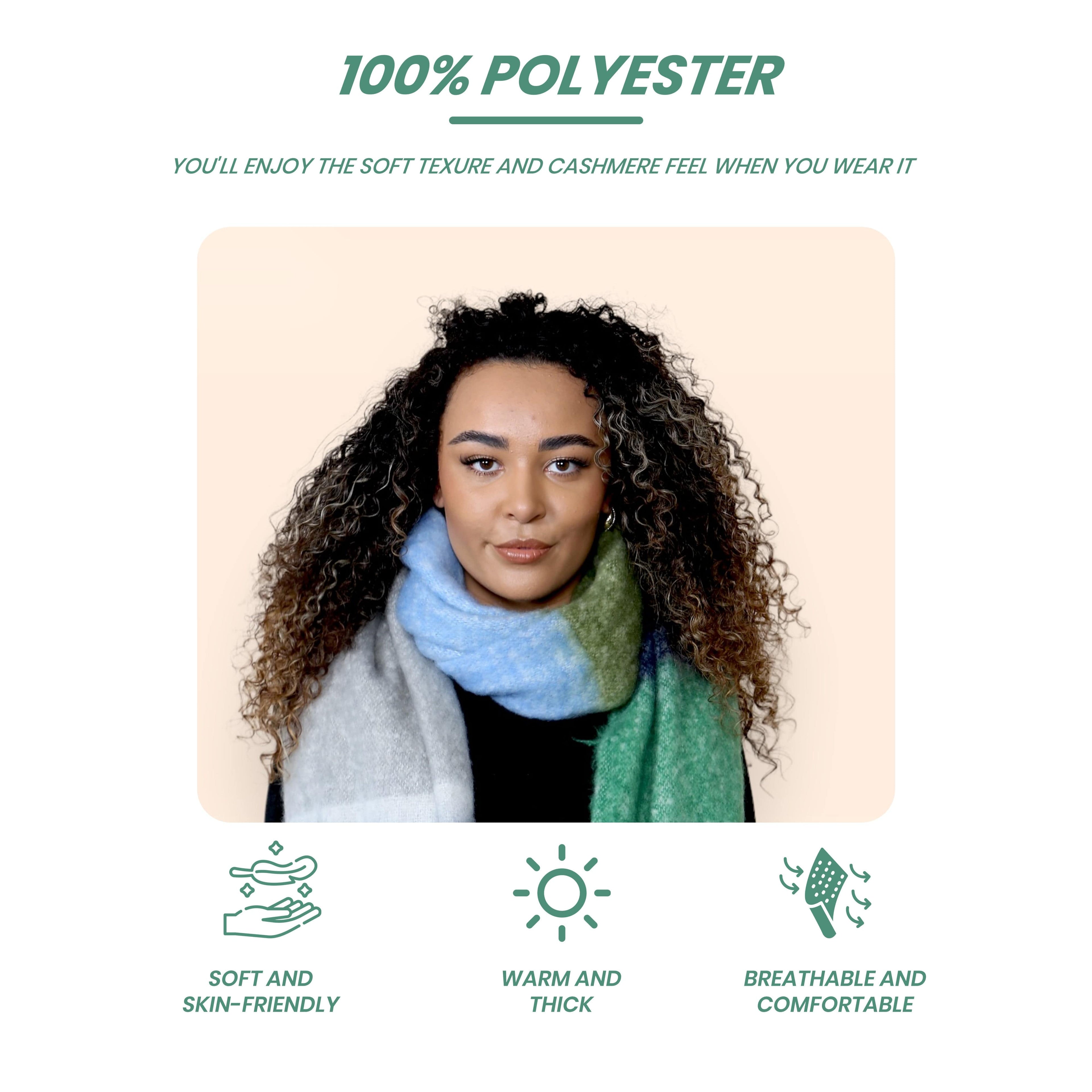 Women’s Green Blue Chunky Knit Bright Plaid Blanket Scarf Long Winter Wrap Warm Striped Shawl with Tassels Gift for Ladies