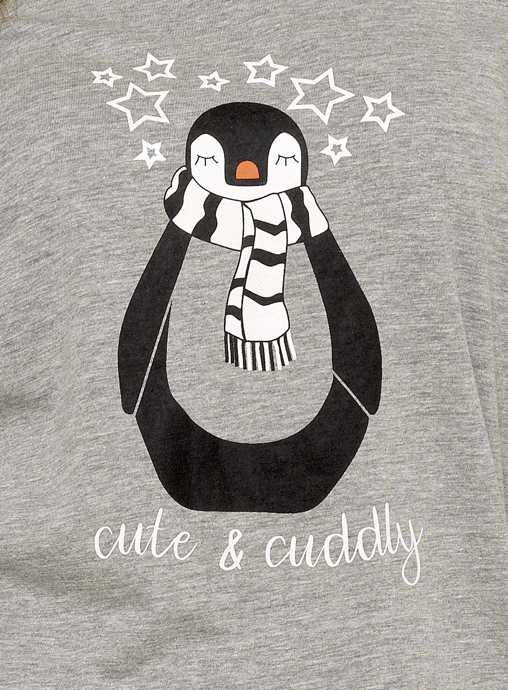 Women's Grey Cotton Pyjama Set Penguin Stars Design Soft Long Sleeve Top and Elasticated Bottoms Stylish Nightwear