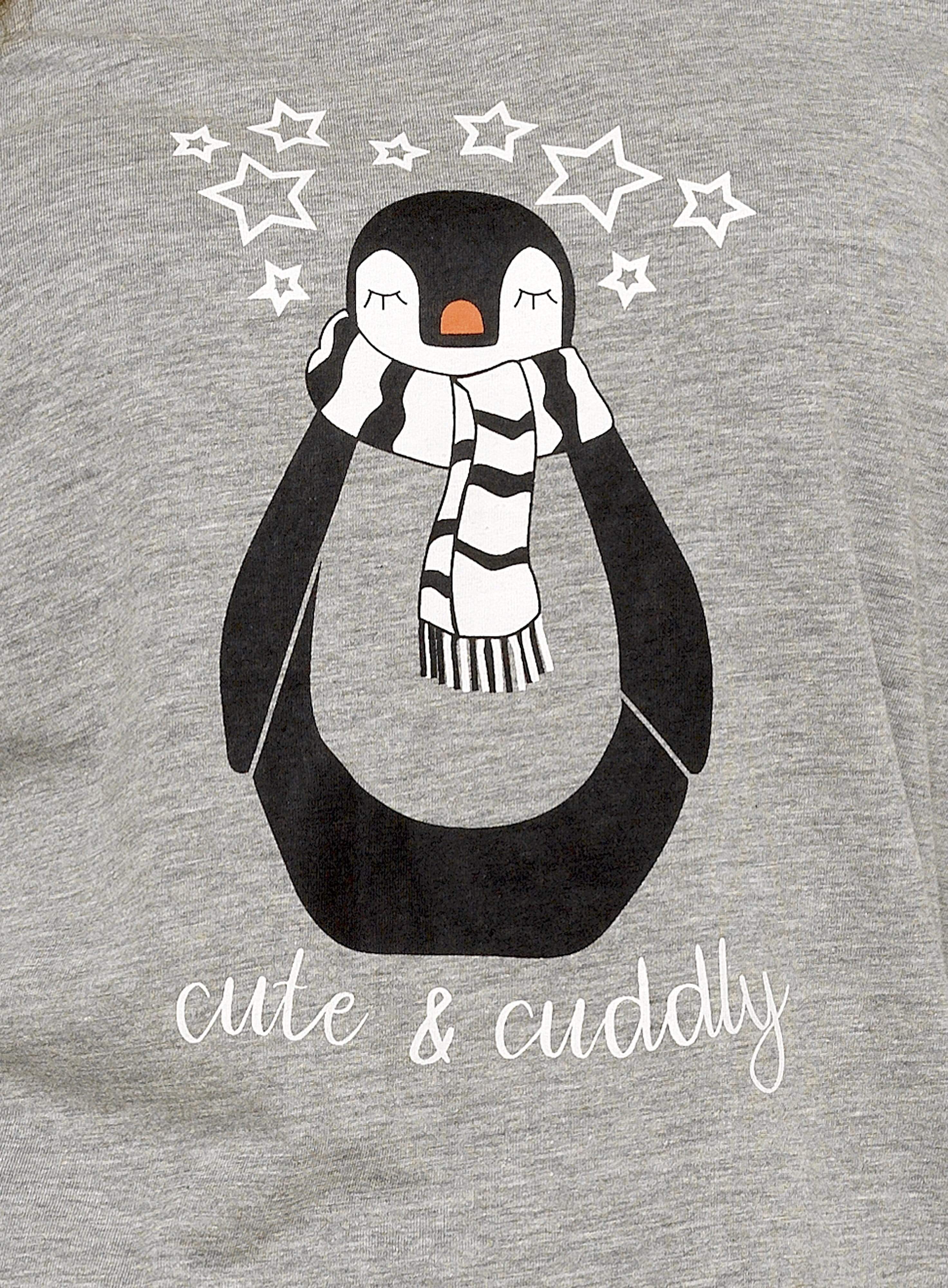 Women's Grey Cotton Pyjama Set Penguin Stars Design Soft Long Sleeve Top and Elasticated Bottoms Stylish Nightwear