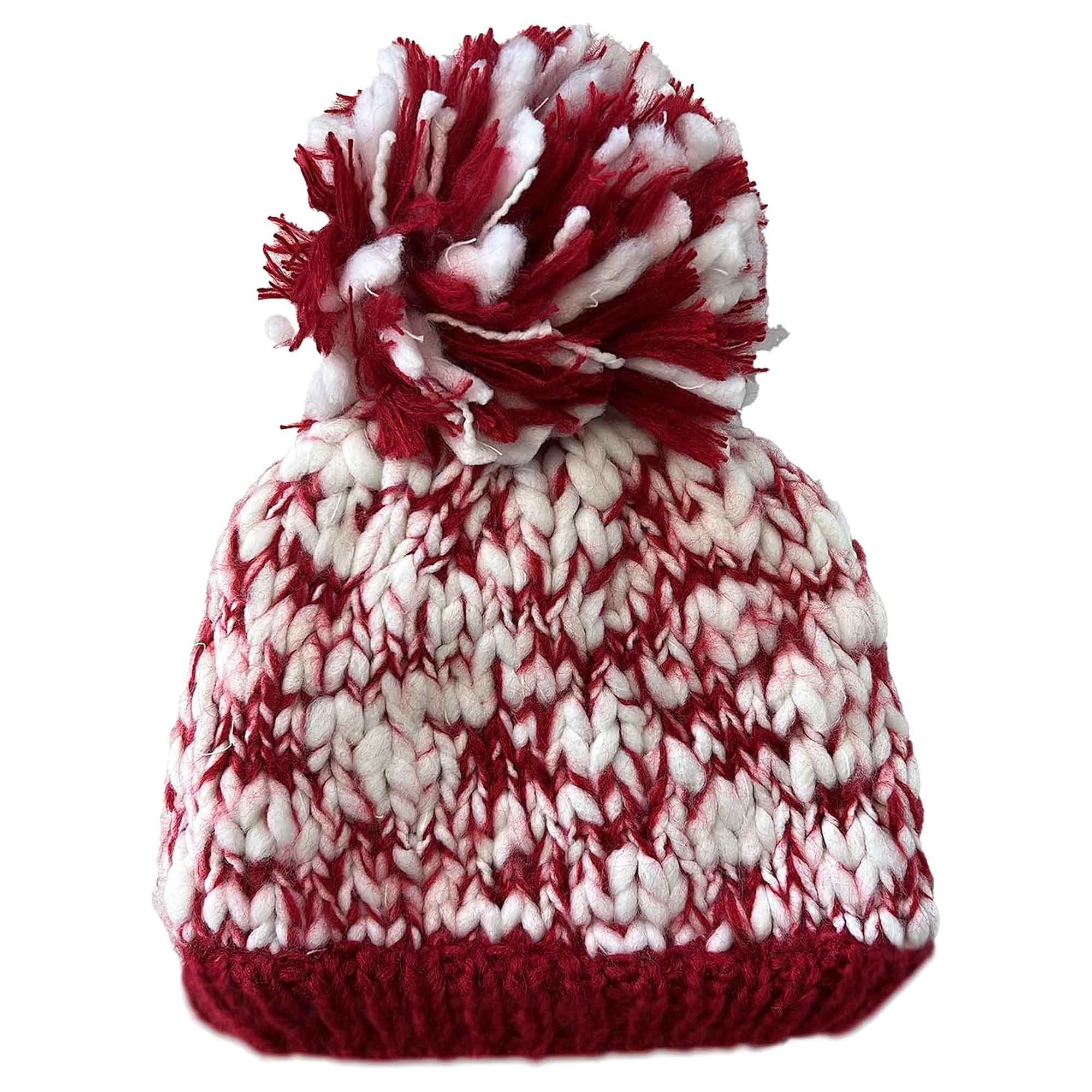 Women's Hand Knitted Daisy Pattern Winter Hat Headband Mittens Set with Pom Pom in Red Green Pink for Outdoor Activities and Holiday Gifts