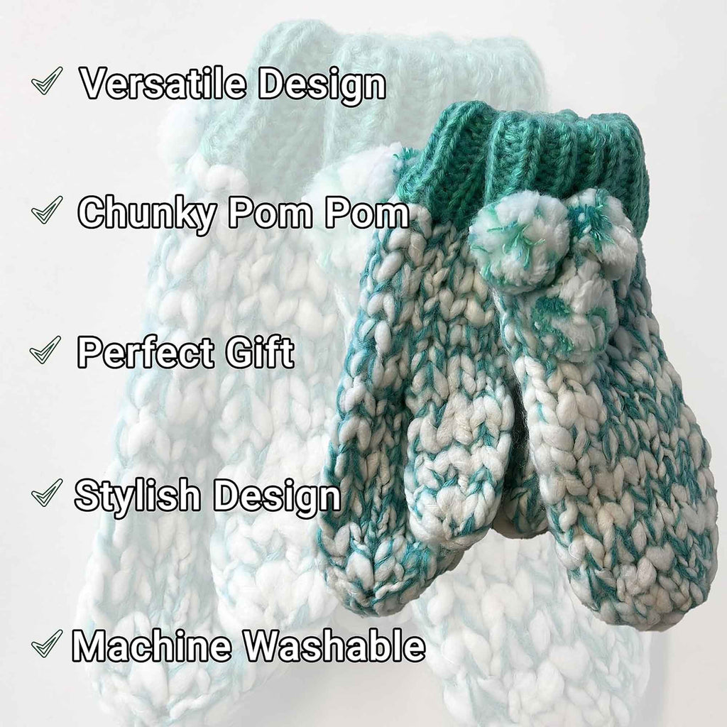 Women's Hand Knitted Daisy Pattern Winter Hat Headband Mittens Set with Pom Pom in Red Green Pink for Outdoor Activities and Holiday Gifts