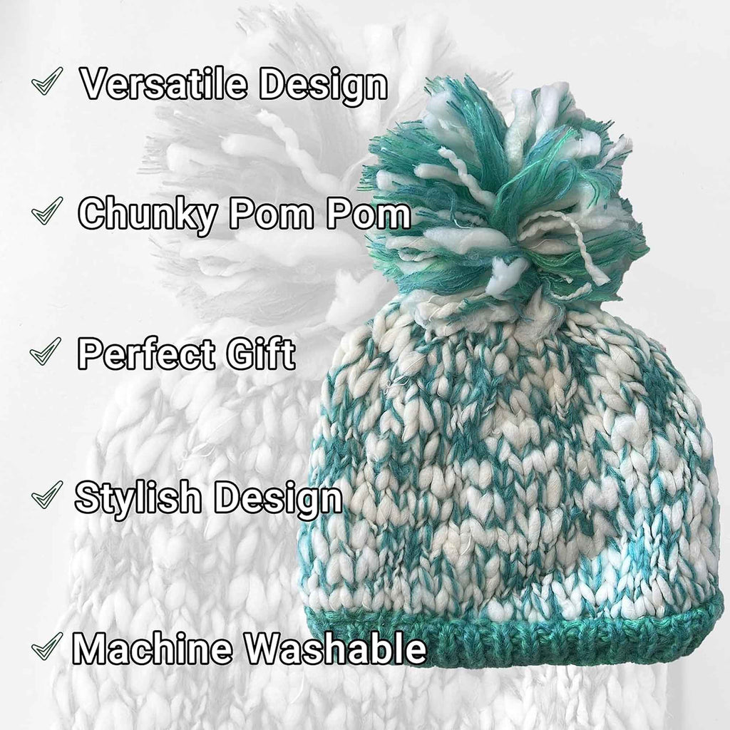 Women's Hand Knitted Daisy Pattern Winter Hat Headband Mittens Set with Pom Pom in Red Green Pink for Outdoor Activities and Holiday Gifts