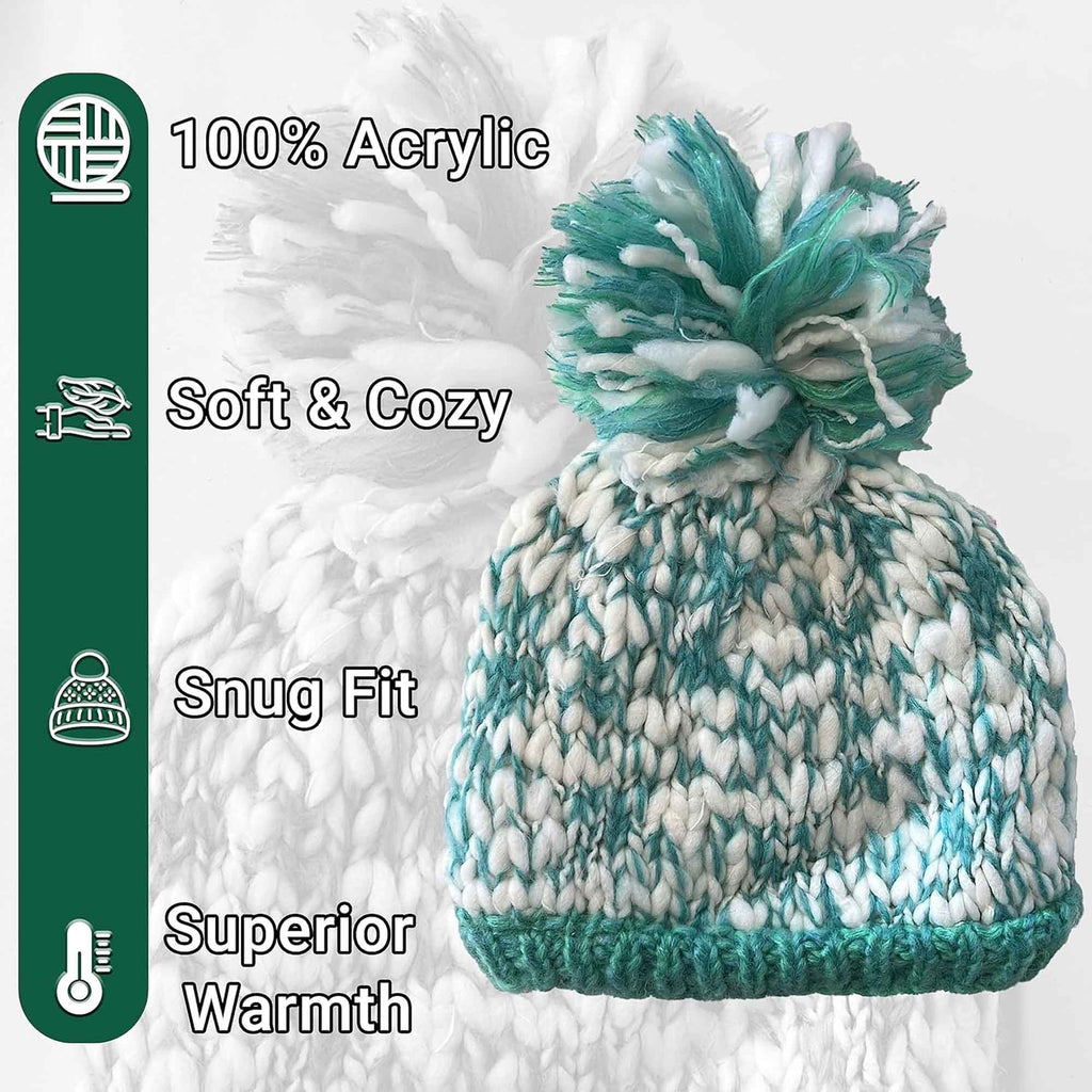 Women's Hand Knitted Daisy Pattern Winter Hat Headband Mittens Set with Pom Pom in Red Green Pink for Outdoor Activities and Holiday Gifts