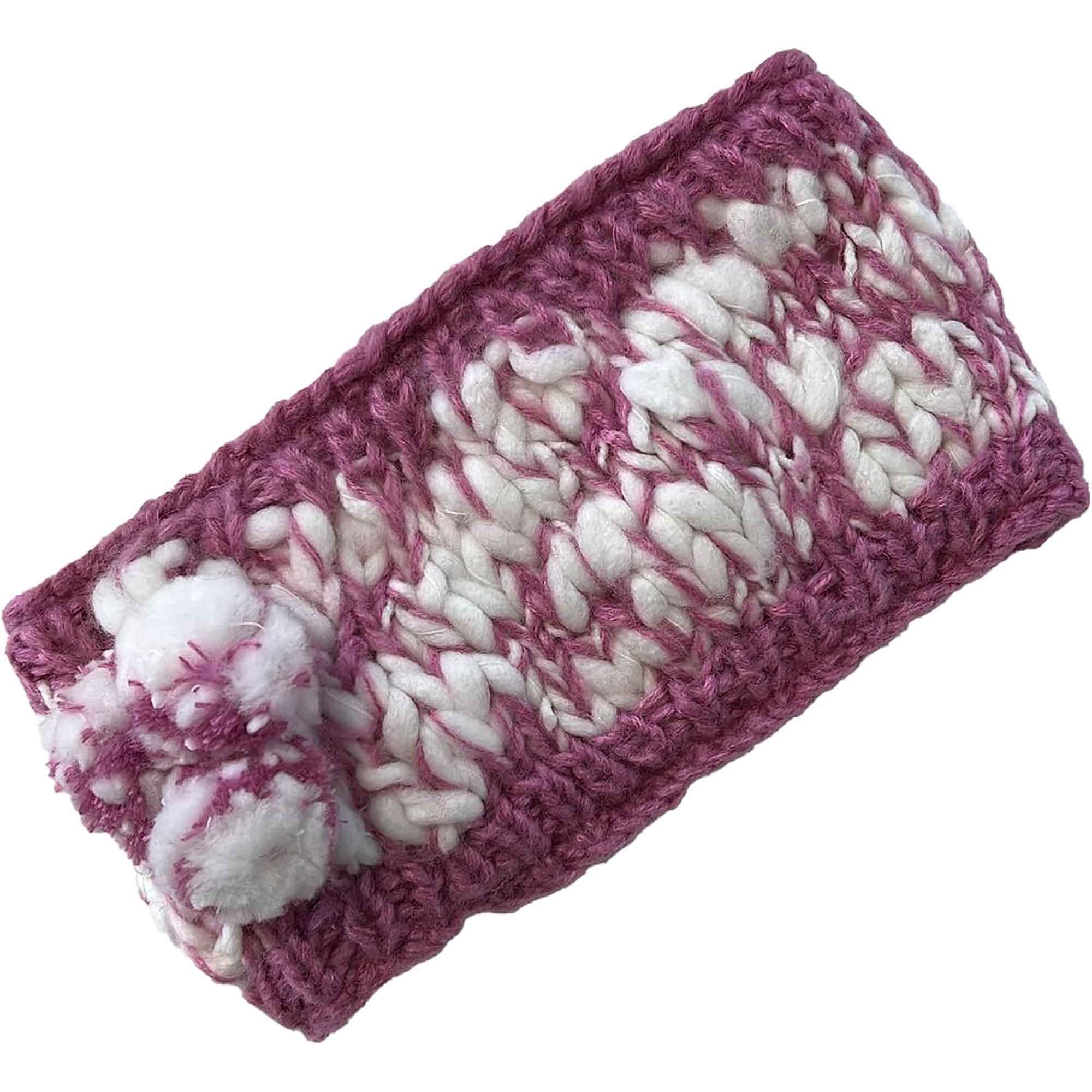 Women's Hand Knitted Daisy Pattern Winter Hat Headband Mittens Set with Pom Pom in Red Green Pink for Outdoor Activities and Holiday Gifts