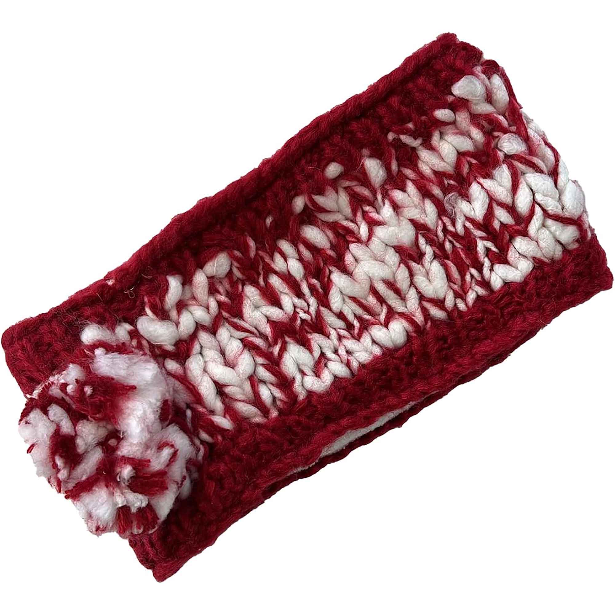 Women's Hand Knitted Daisy Pattern Winter Hat Headband Mittens Set with Pom Pom in Red Green Pink for Outdoor Activities and Holiday Gifts