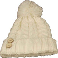 Women's Hand-Knitted Winter Hat Scarf and Hand Warmer Set with Inga Button Design Luxurious Acrylic Adjustable Fit Elegant Brown and Cream