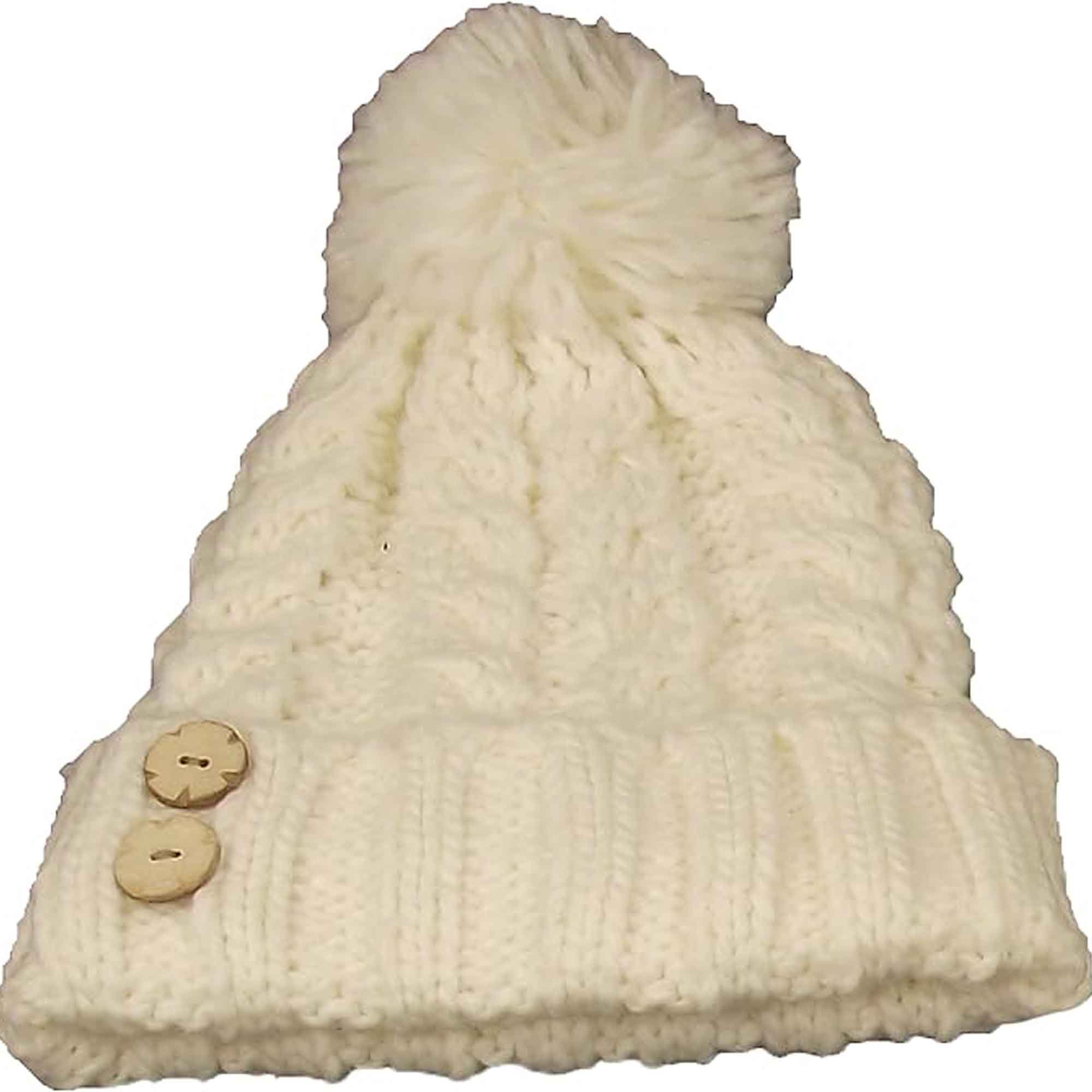 Women's Hand-Knitted Winter Hat Scarf and Hand Warmer Set with Inga Button Design Luxurious Acrylic Adjustable Fit Elegant Brown and Cream