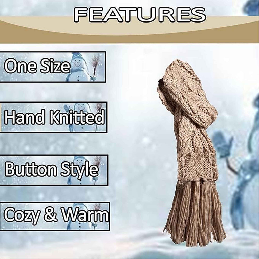 Women's Hand-Knitted Winter Hat Scarf and Hand Warmer Set with Inga Button Design Luxurious Acrylic Adjustable Fit Elegant Brown and Cream