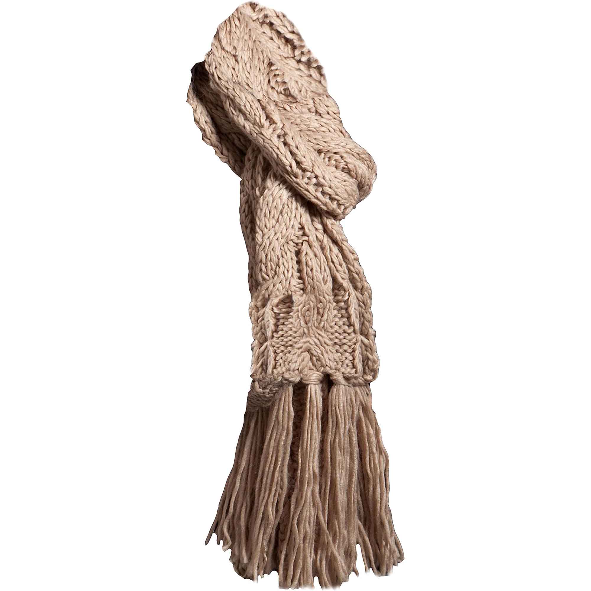 Women's Hand-Knitted Winter Hat Scarf and Hand Warmer Set with Inga Button Design Luxurious Acrylic Adjustable Fit Elegant Brown and Cream