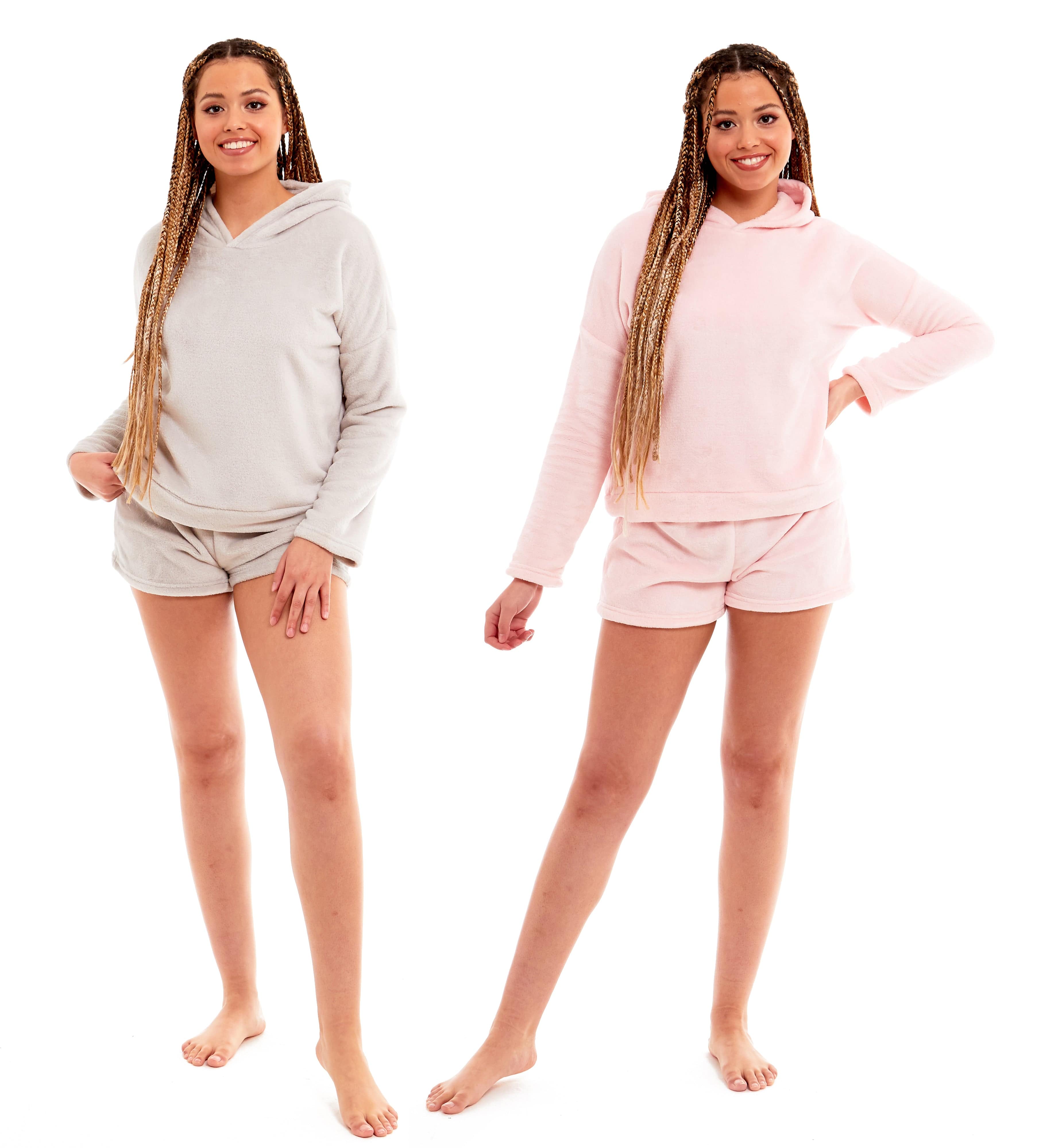 Women's Hooded Super Soft Fleece Pyjama Loungewear Set Comfortable Nightwear for Home Relaxation or Gift Multiple Colours Sizes 8-22