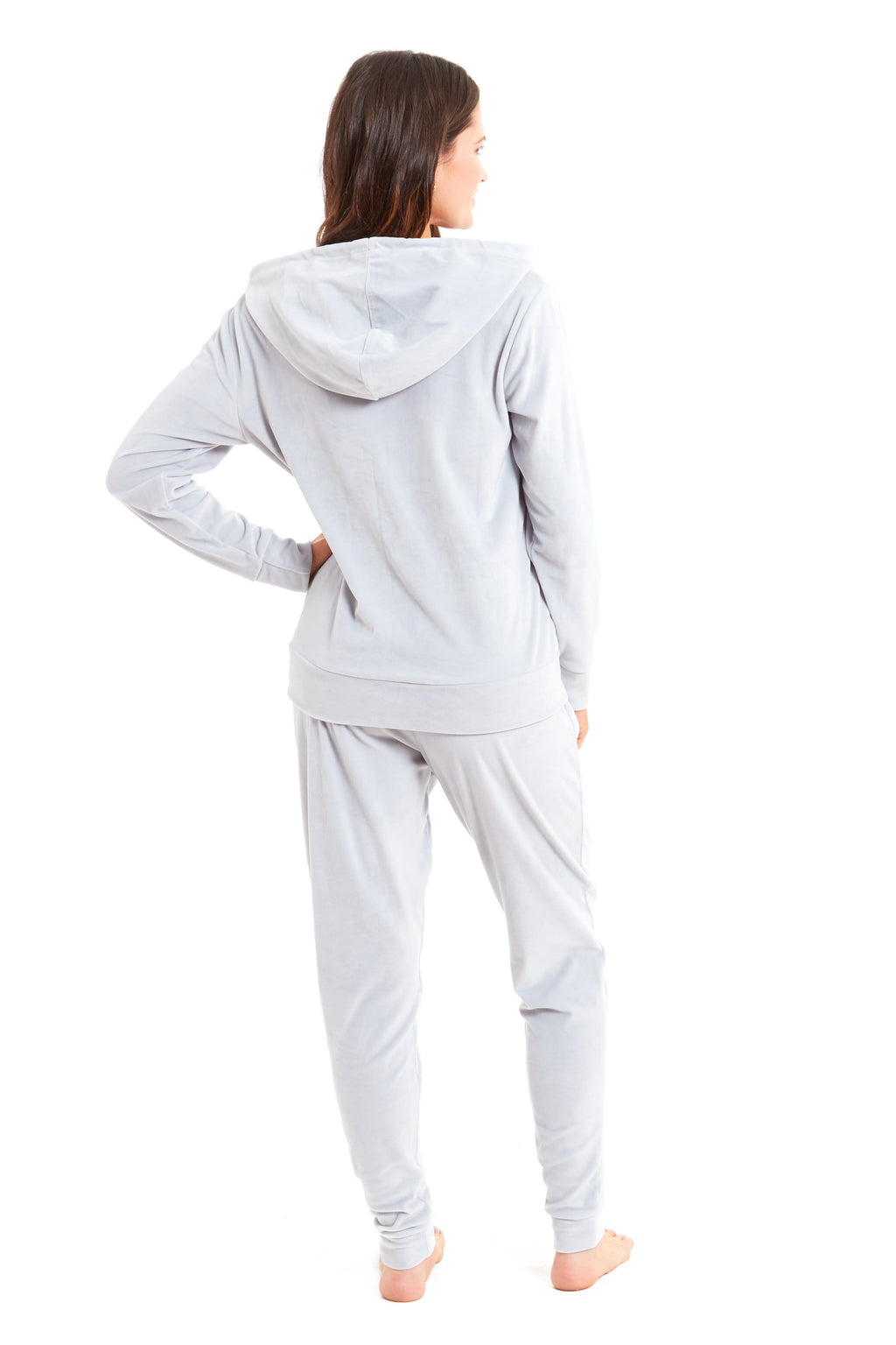 Women's Hooded Velour Lounge Set with Zipped Top and Elasticated Waistband Comfortable Stretchable Nightwear UK Sizes 8-22