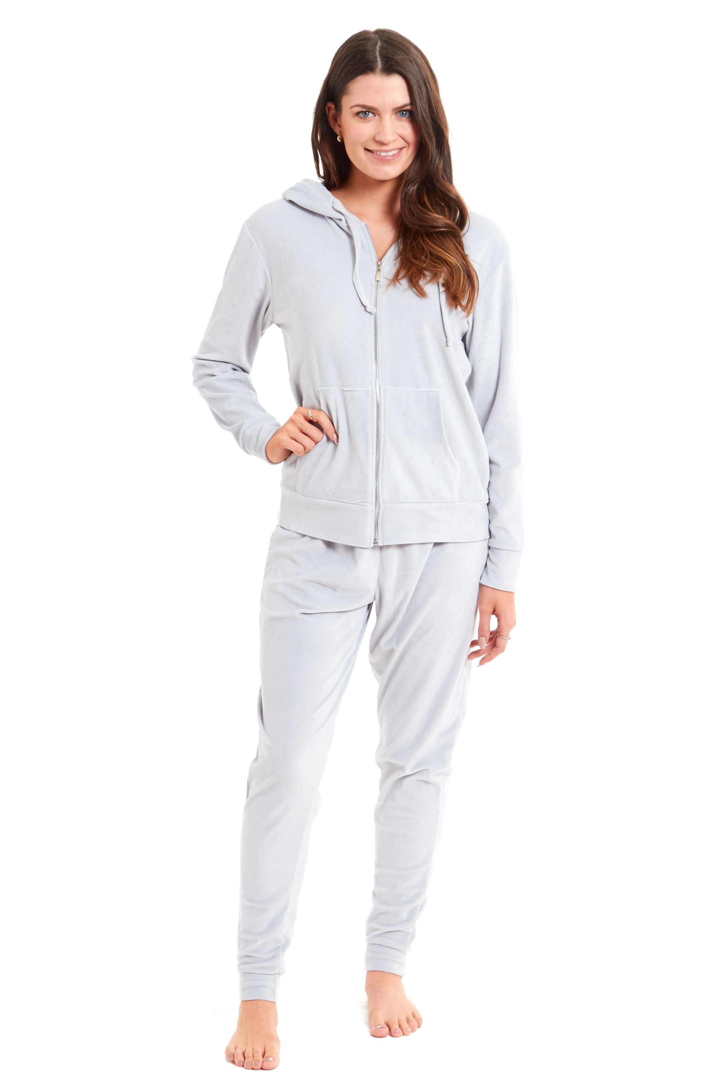 Women's Hooded Velour Lounge Set with Zipped Top and Elasticated Waistband Comfortable Stretchable Nightwear UK Sizes 8-22