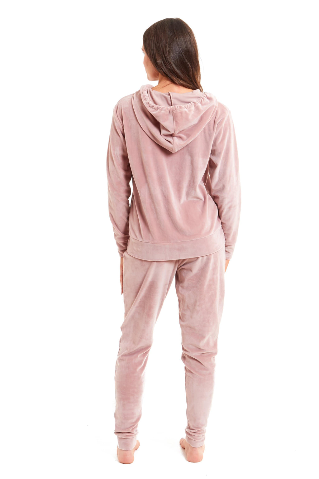 Women's Hooded Velour Lounge Set with Zipped Top and Elasticated Waistband Comfortable Stretchable Nightwear UK Sizes 8-22