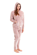 Women's Hooded Velour Lounge Set with Zipped Top and Elasticated Waistband Comfortable Stretchable Nightwear UK Sizes 8-22