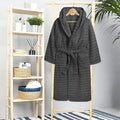 Women's Hydro Ribbed Ultra Soft 100% Cotton Hooded Bath Robes with Pockets and Belt Luxury Terry Towelling Loungewear Sleepwear in White and Grey