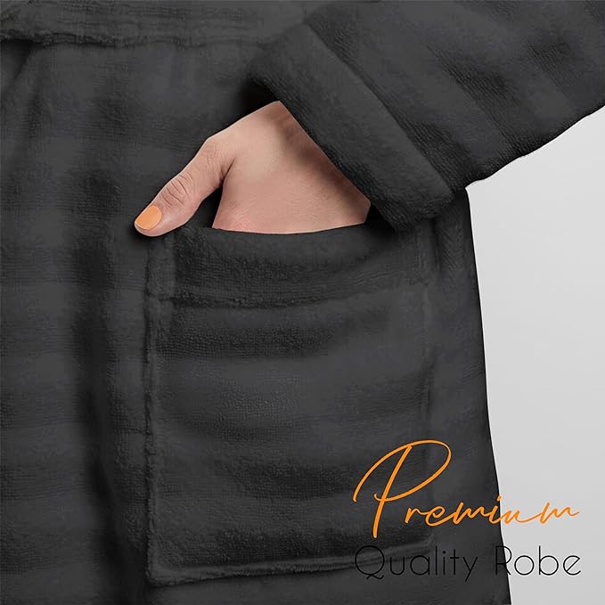 Women's Hydro Ribbed Ultra Soft 100% Cotton Hooded Bath Robes with Pockets and Belt Luxury Terry Towelling Loungewear Sleepwear in White and Grey