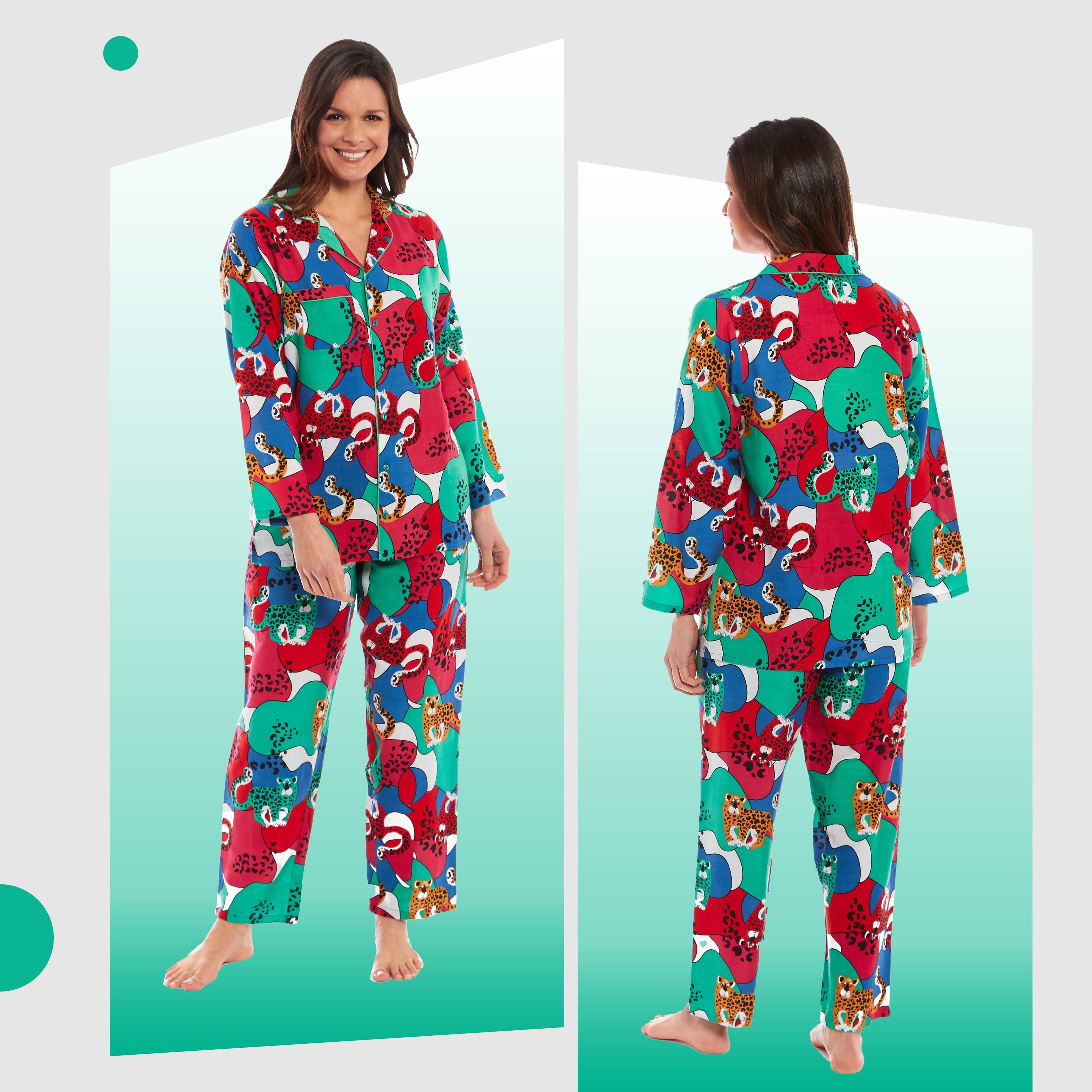 Women's Jaguar Jungle Leopard Print Button Up Pyjama Set Soft Breathable Viscose Loungewear Sleepwear Available in S M L XL