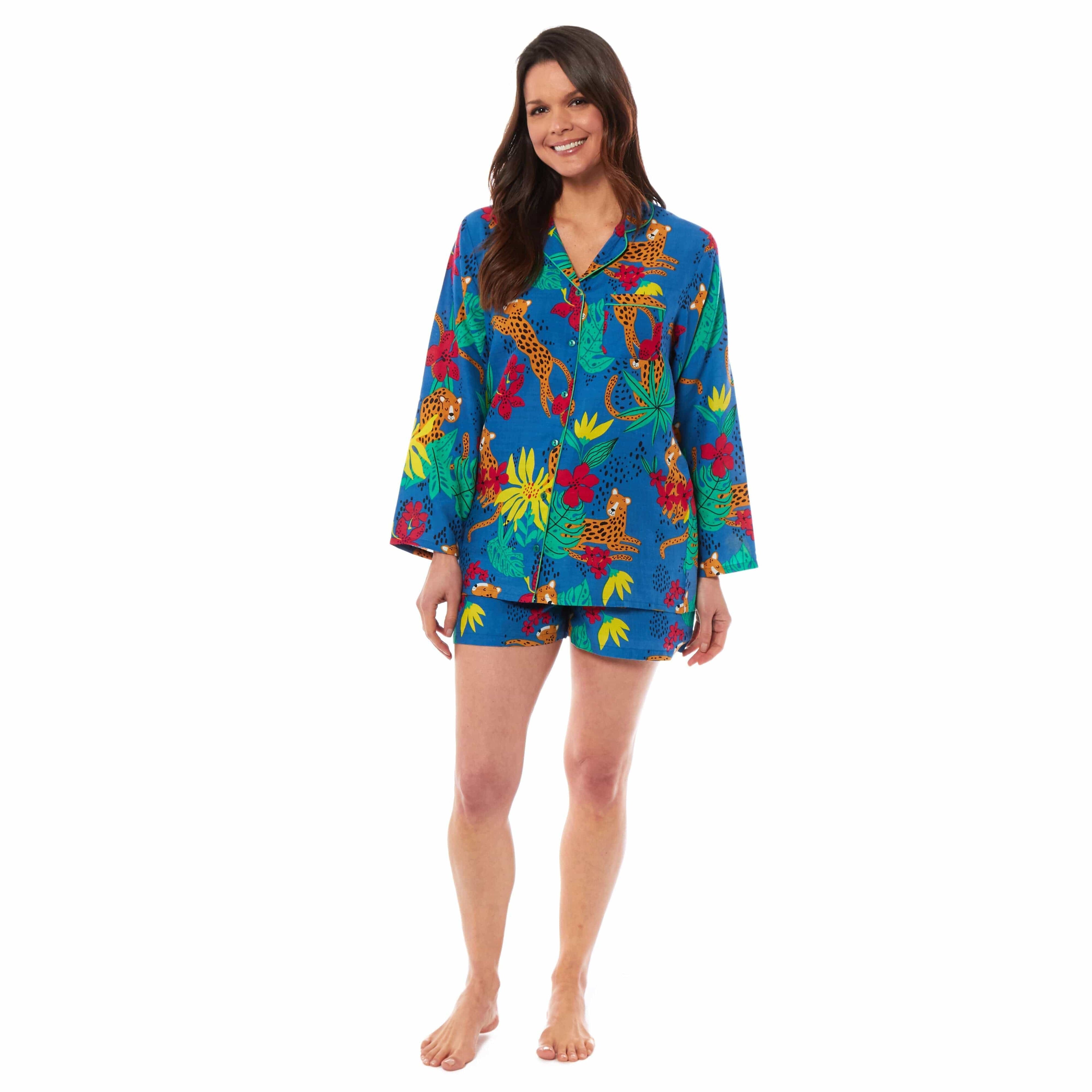 Women's Jaguar Jungle Leopard Print Short Pyjama Set Button Up Shorts Loungewear Sleepwear Soft Breathable Comfortable Stylish PJs Sizes S M L XL