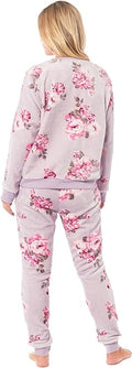 Women's Luxurious Floral Fleece Pyjama Set with Long Sleeve Top and Elastic Waist Pajamas Elegant Sleepwear for Warmth