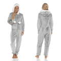 Women's Luxurious Shimmer Fleece Hooded Onesie with Zip Pockets and Pompoms Ultimate Comfort Sleepwear