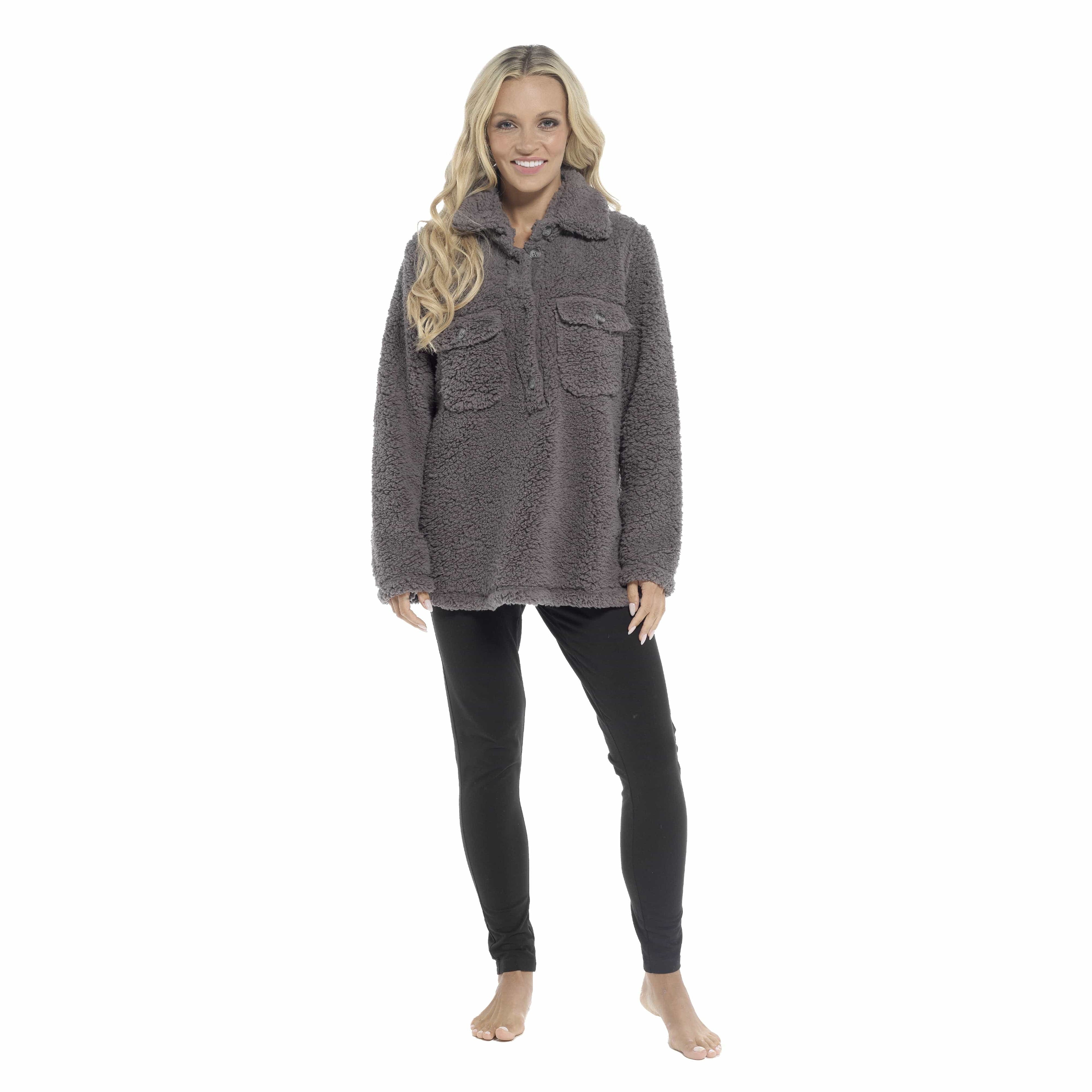 Women's Luxuriously Soft Sherpa Top and Leggings Lounge Set with Double Pockets Long Sleeve Lightweight Pajamas Ideal for Chilly Days