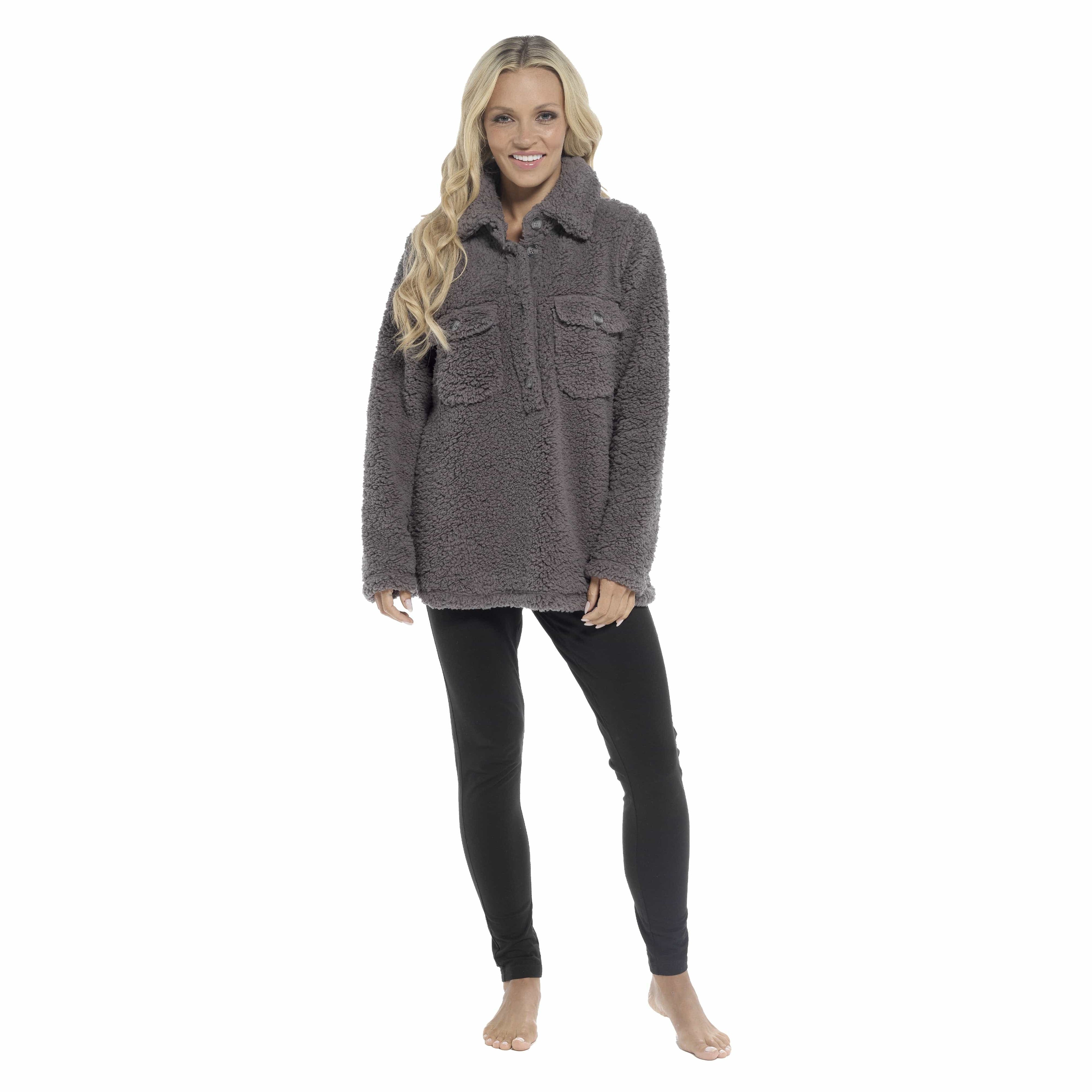 Women's Luxuriously Soft Sherpa Top and Leggings Lounge Set with Double Pockets Long Sleeve Lightweight Pajamas Ideal for Chilly Days