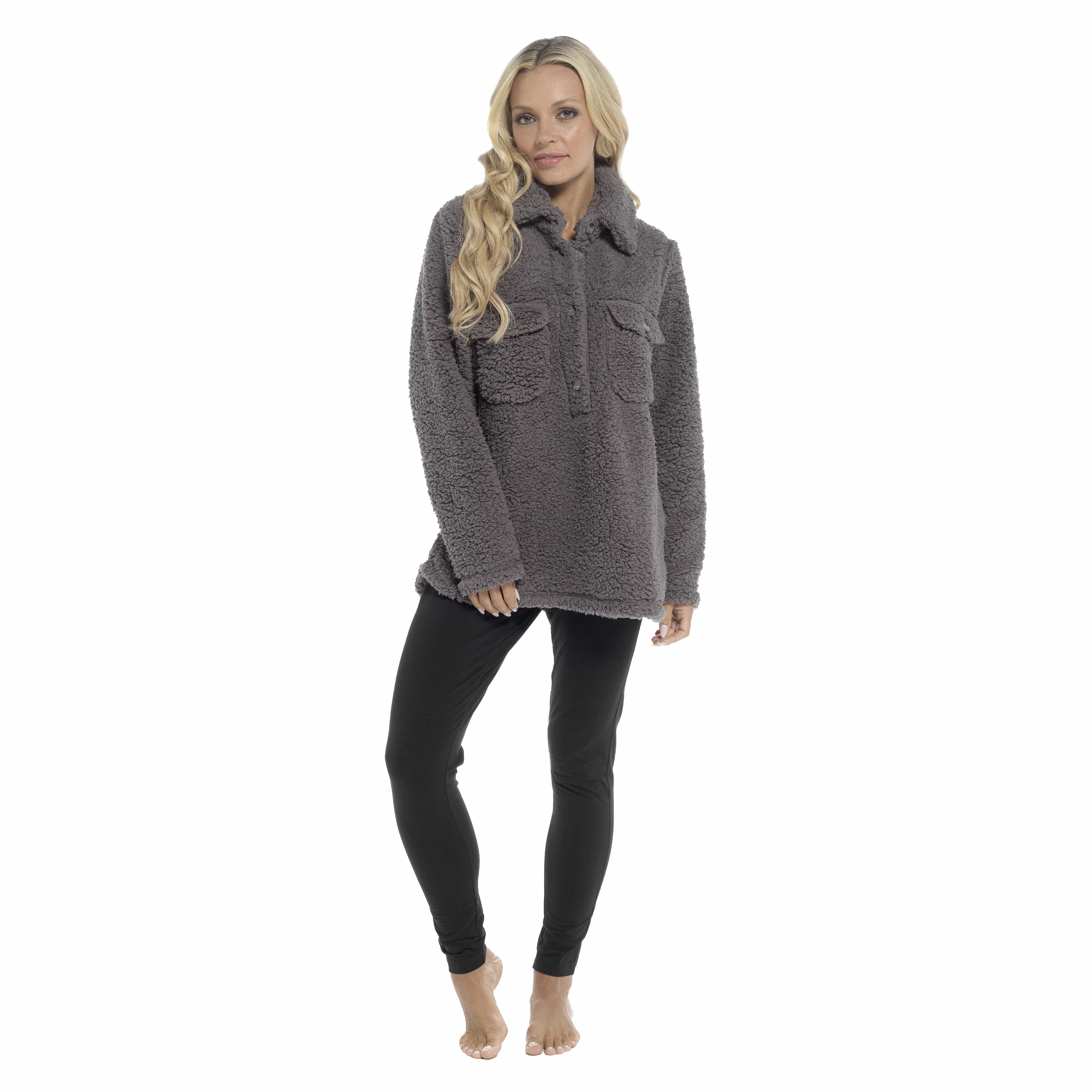 Women's Luxuriously Soft Sherpa Top and Leggings Lounge Set with Double Pockets Long Sleeve Lightweight Pajamas Ideal for Chilly Days