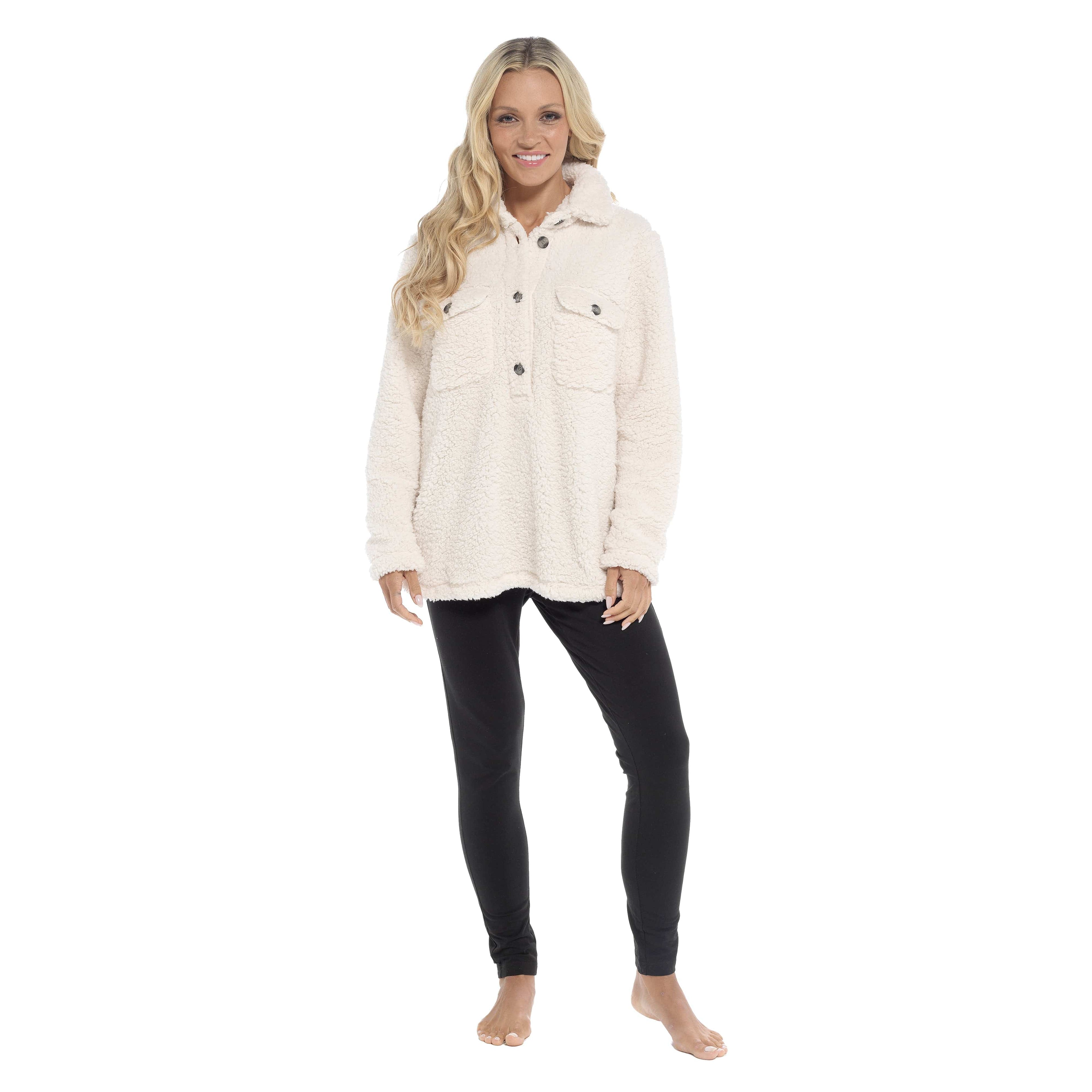 Women's Luxuriously Soft Sherpa Top and Leggings Lounge Set with Double Pockets Long Sleeve Lightweight Pajamas Ideal for Chilly Days
