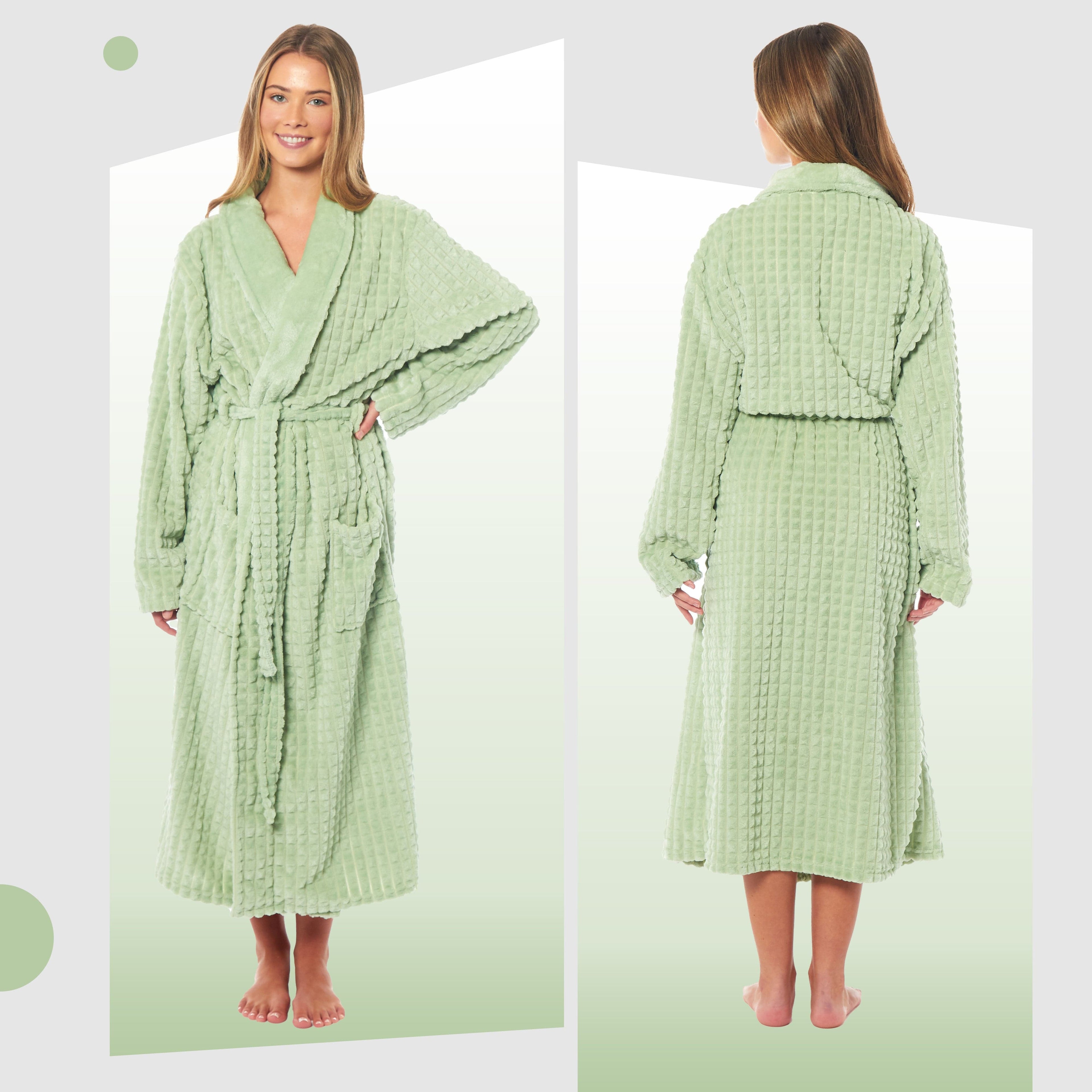 Women's Luxury Waffle  Fleece Robe Soft Warm Long Dressing Gown with Belt and Pockets Loungewear