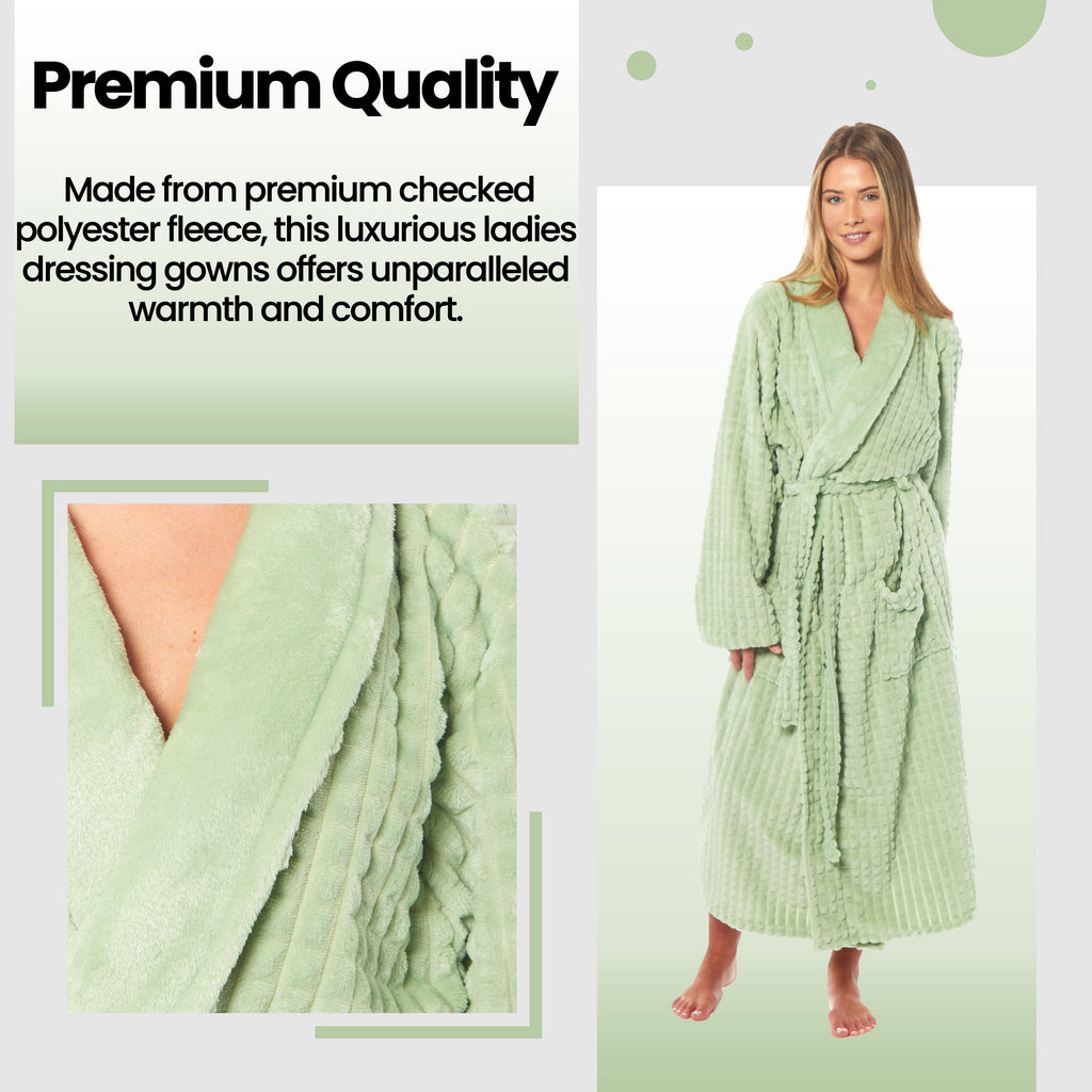 Women's Luxury Waffle  Fleece Robe Soft Warm Long Dressing Gown with Belt and Pockets Loungewear