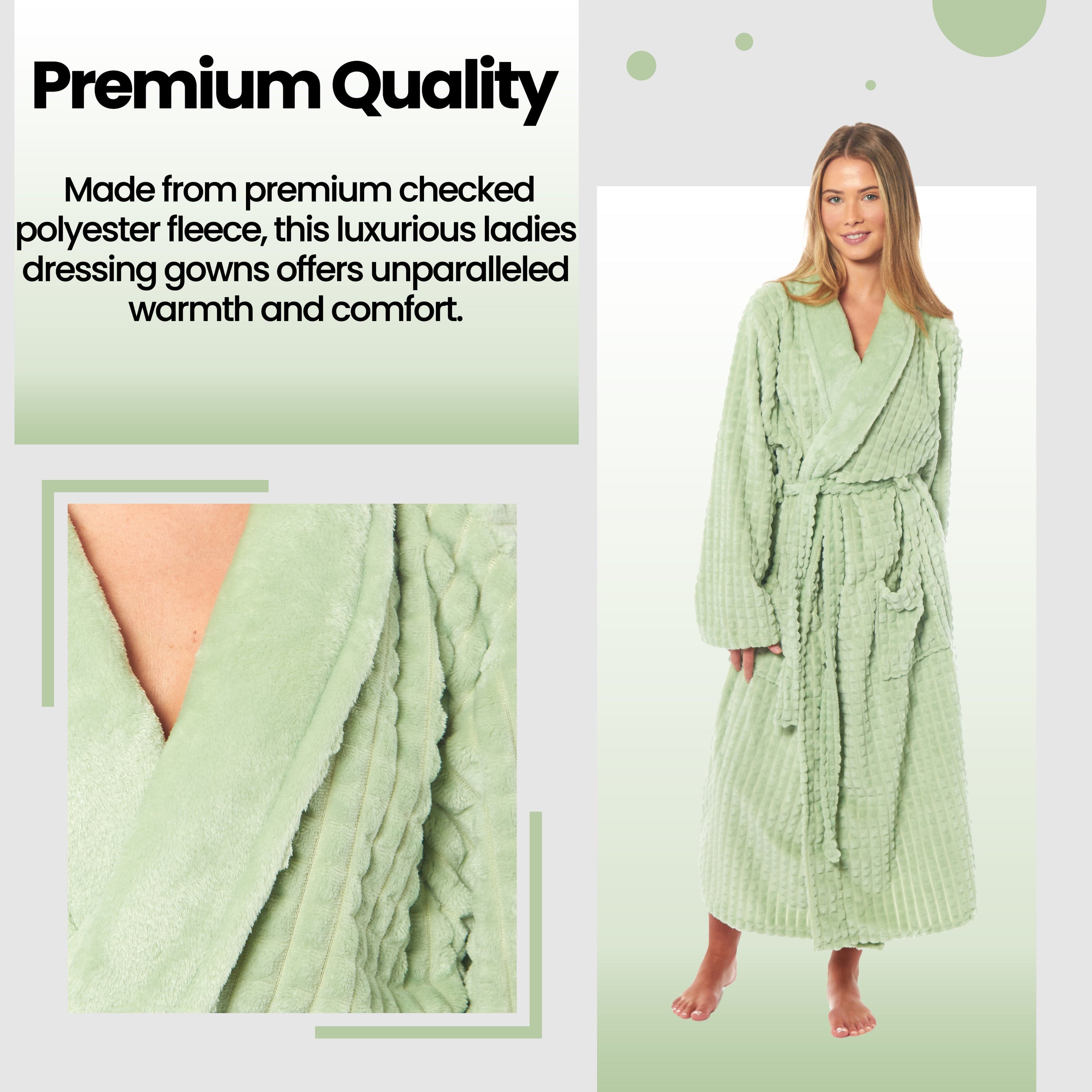 Women's Luxury Waffle  Fleece Robe Soft Warm Long Dressing Gown with Belt and Pockets Loungewear