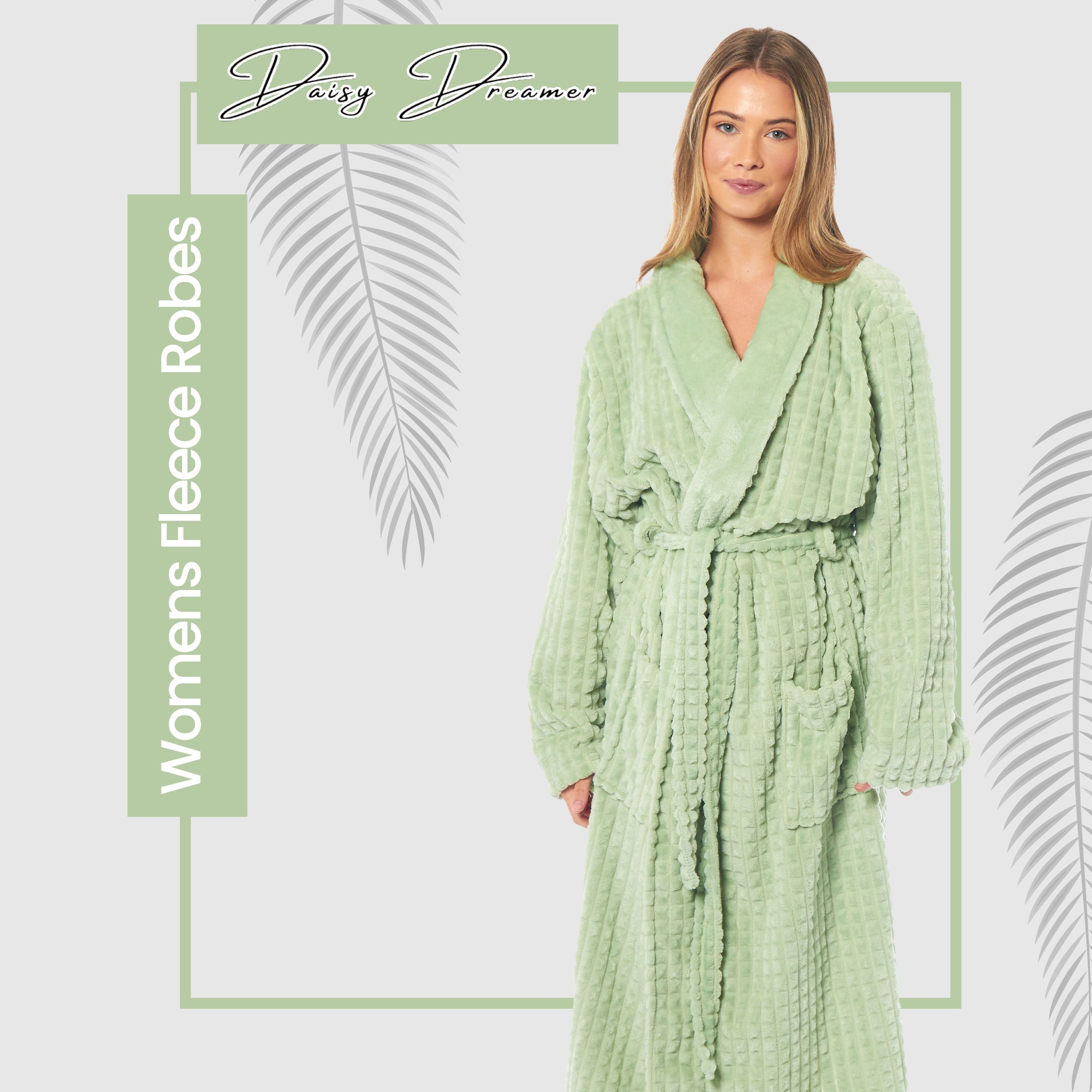 Women's Luxury Waffle  Fleece Robe Soft Warm Long Dressing Gown with Belt and Pockets Loungewear