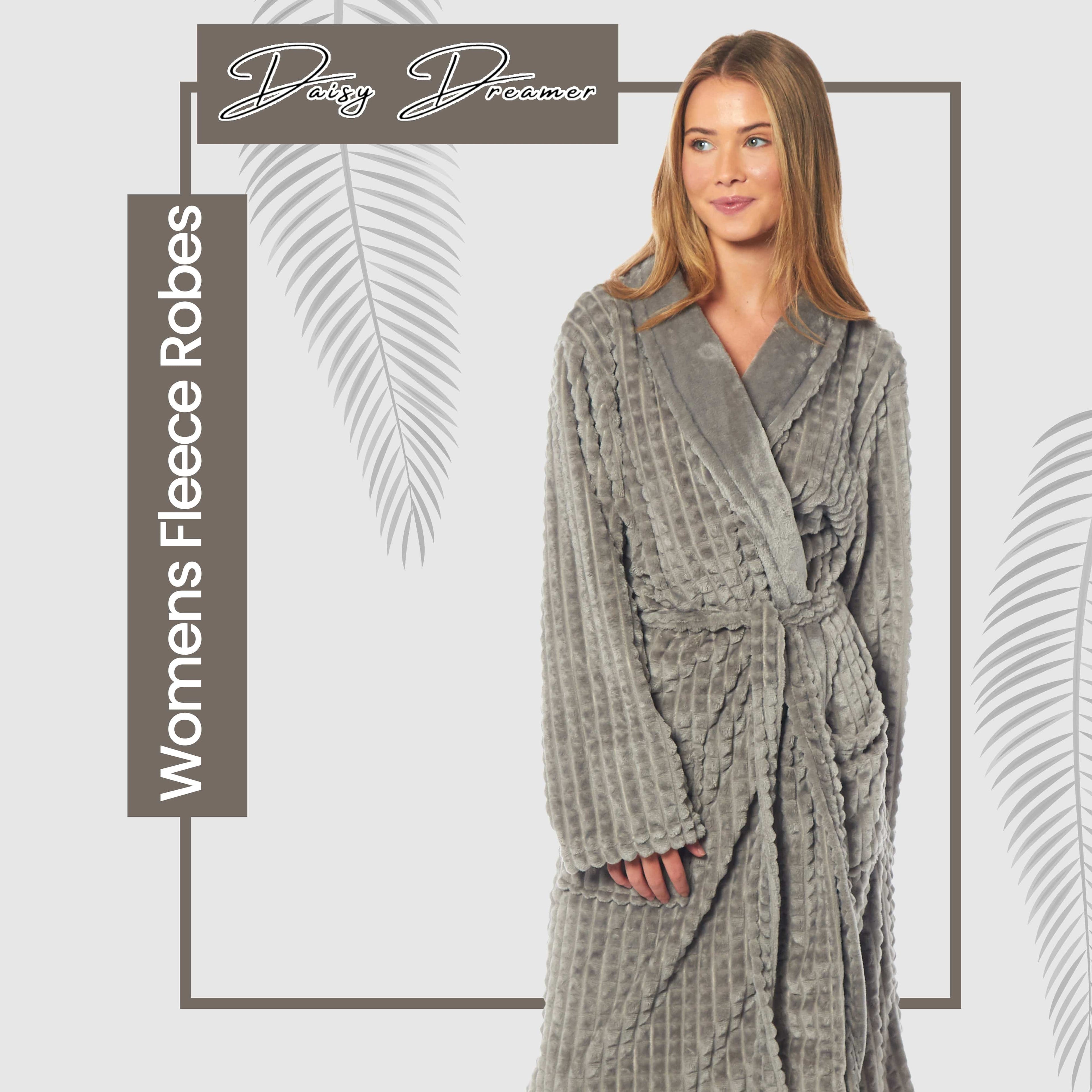 Women's Luxury Waffle Fleece Robe Soft Warm Long Dressing Gown with Belt and Pockets Loungewear