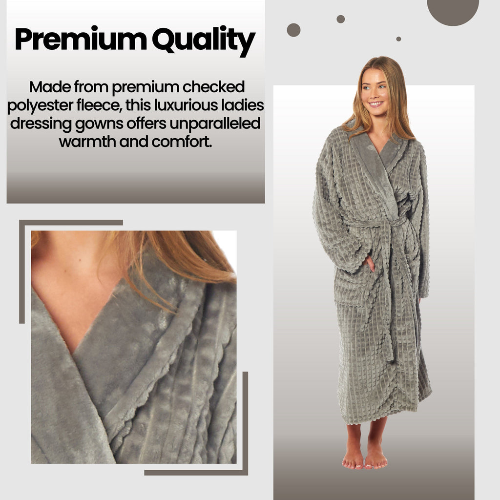 Women's Luxury Waffle Fleece Robe Soft Warm Long Dressing Gown with Belt and Pockets Loungewear