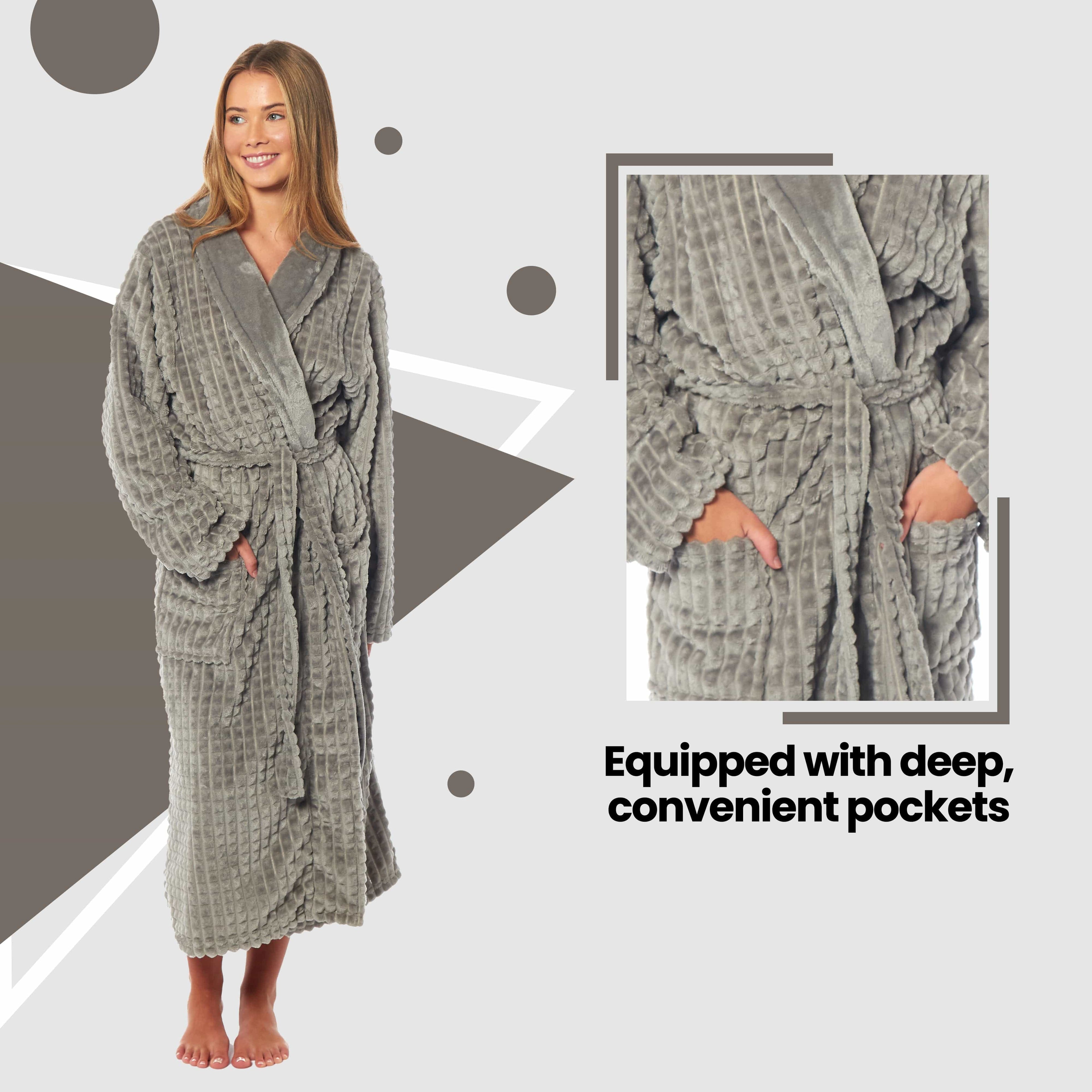 Women's Luxury Waffle Fleece Robe Soft Warm Long Dressing Gown with Belt and Pockets Loungewear
