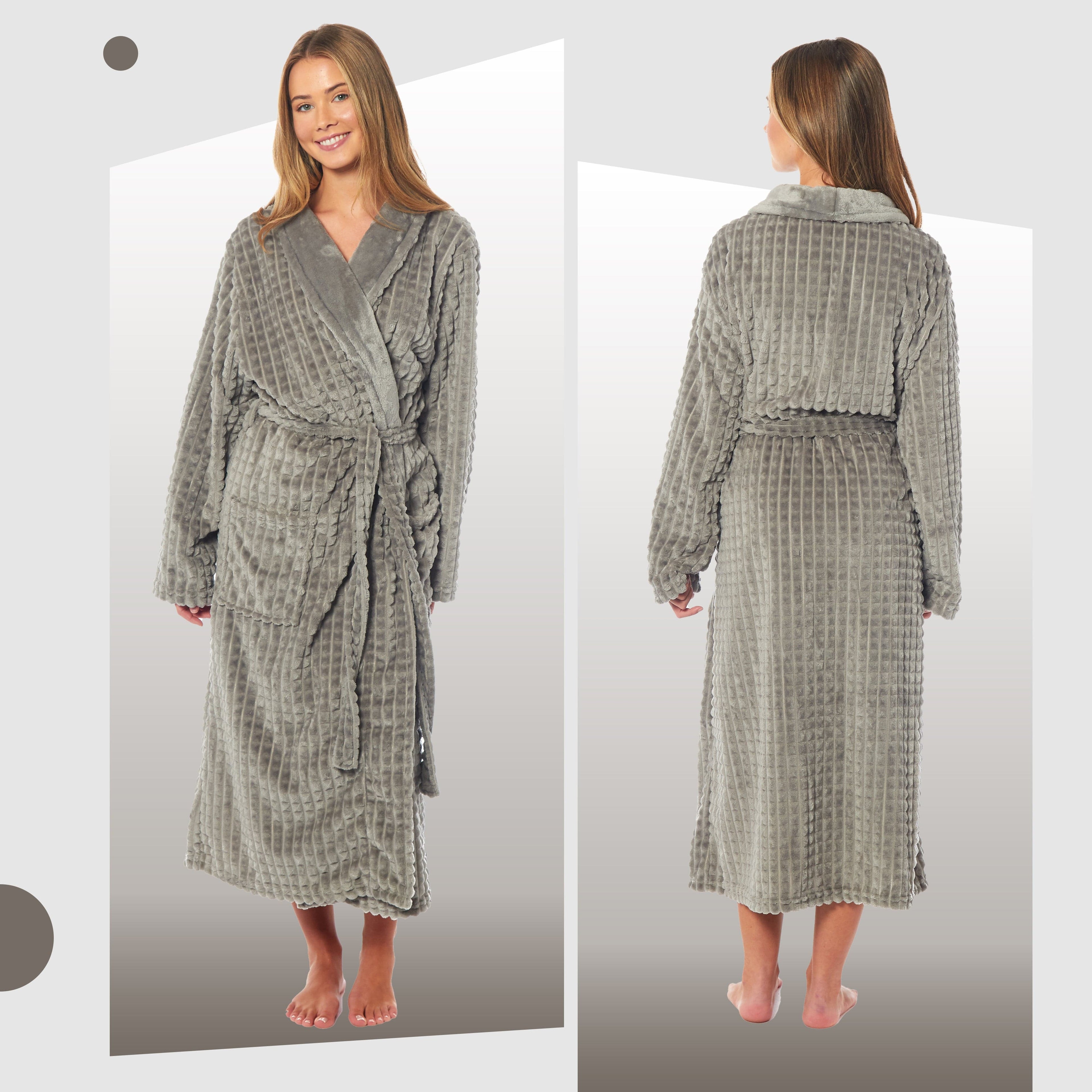 Women's Luxury Waffle Fleece Robe Soft Warm Long Dressing Gown with Belt and Pockets Loungewear