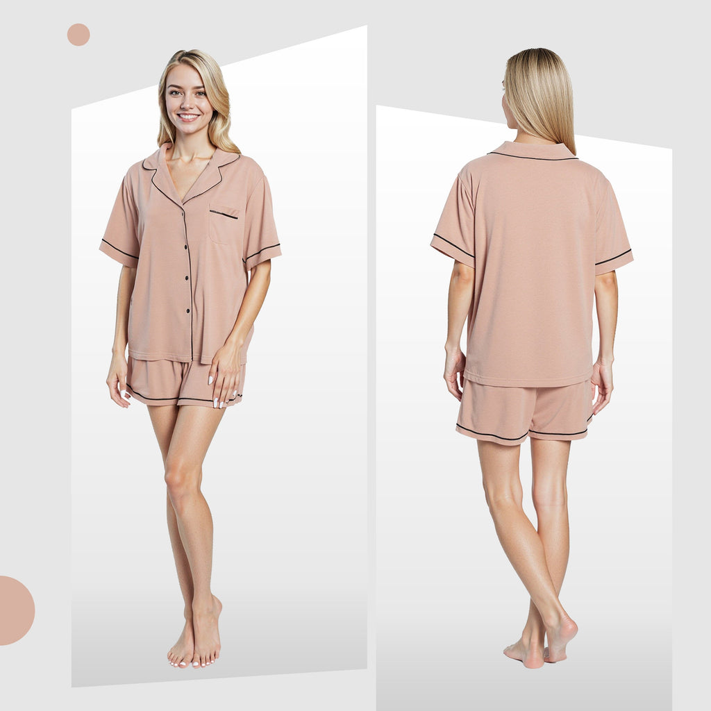 Women's Natural Short Pyjama Set Super Soft Sleepwear Nightwear Button Up Top and Shorts with Pockets PJs by  Daisy Dreamer
