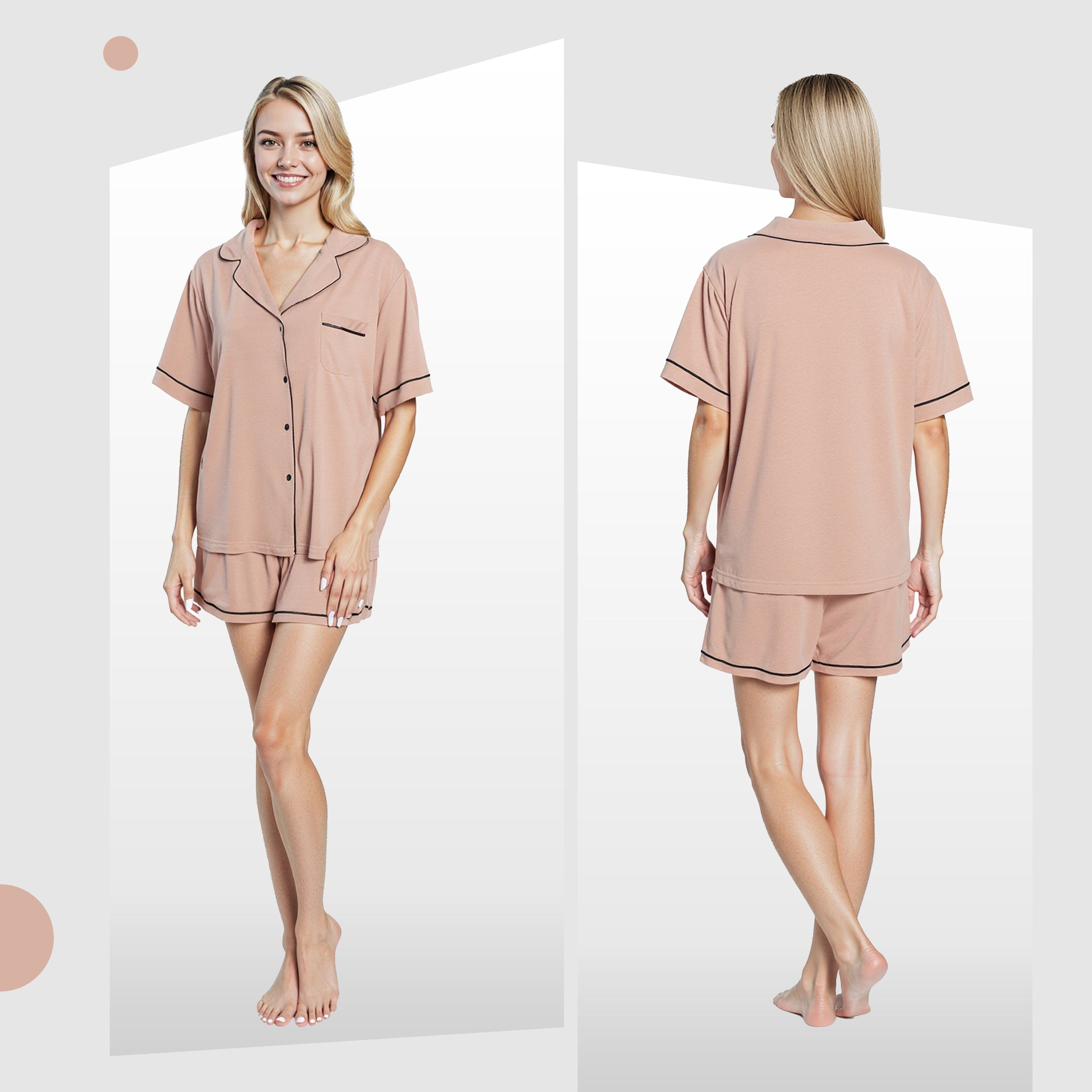 Women's Natural Short Pyjama Set Super Soft Sleepwear Nightwear Button Up Top and Shorts with Pockets PJs by  Daisy Dreamer