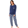 Women's Navy Tiger Print Polar Fleece Pyjama Set Soft Comfortable Loungewear Long Sleeve Top Elasticated Bottoms Stylish Gift Nightwear